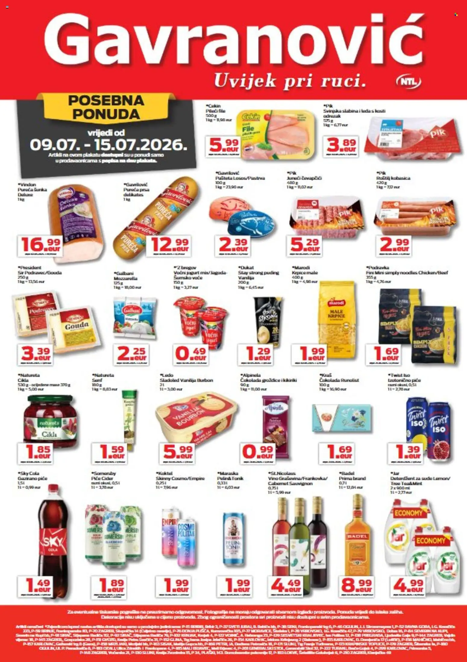 Gavranović katalog | vrijedi od 09.07.2026 | Stranica: 1 | Proizvodi: Čokolada, Vino, Burbon, Gouda