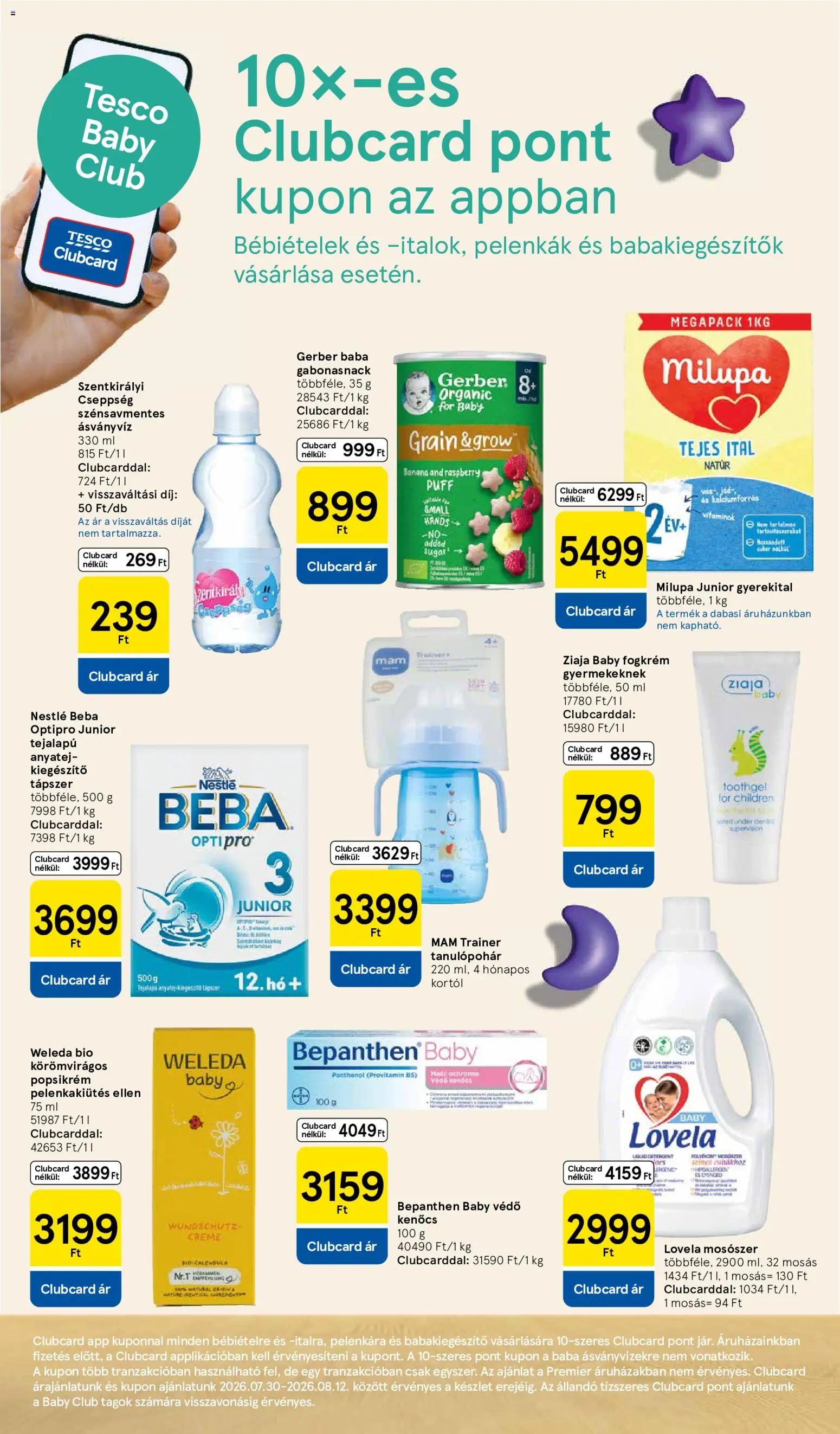 Tesco akciós ujság - amely érvényes a következő dátumtól: 2026.07.30. | Oldal: 12 | Termékek: Ásványvíz, Fogkrém, Mosószer, Puff