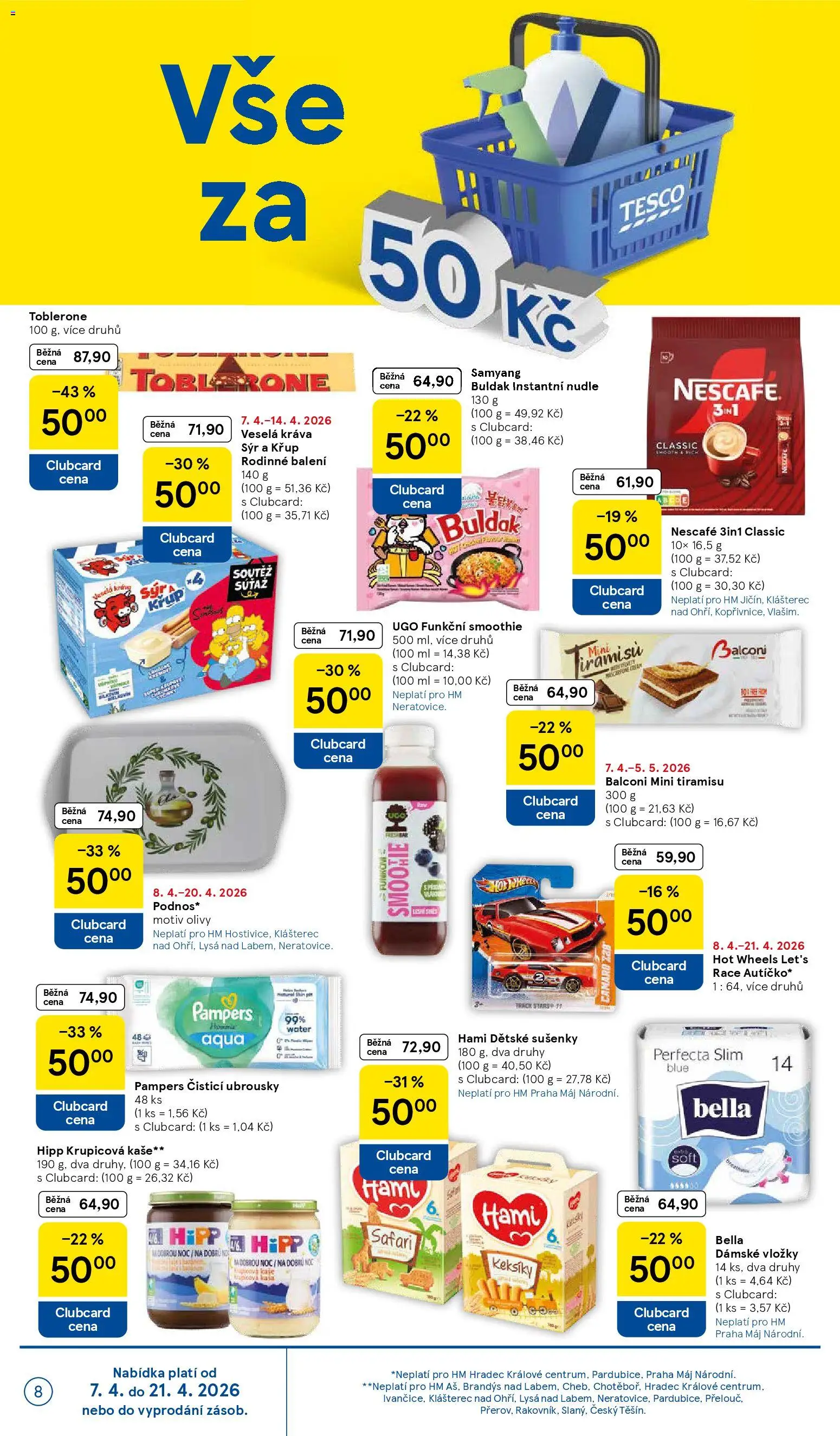 Tesco leták - Hypermarket od 07.04.2026 | Strana: 8 | Produkty: Pampers, Hot Wheels, Nescafé, Kaše