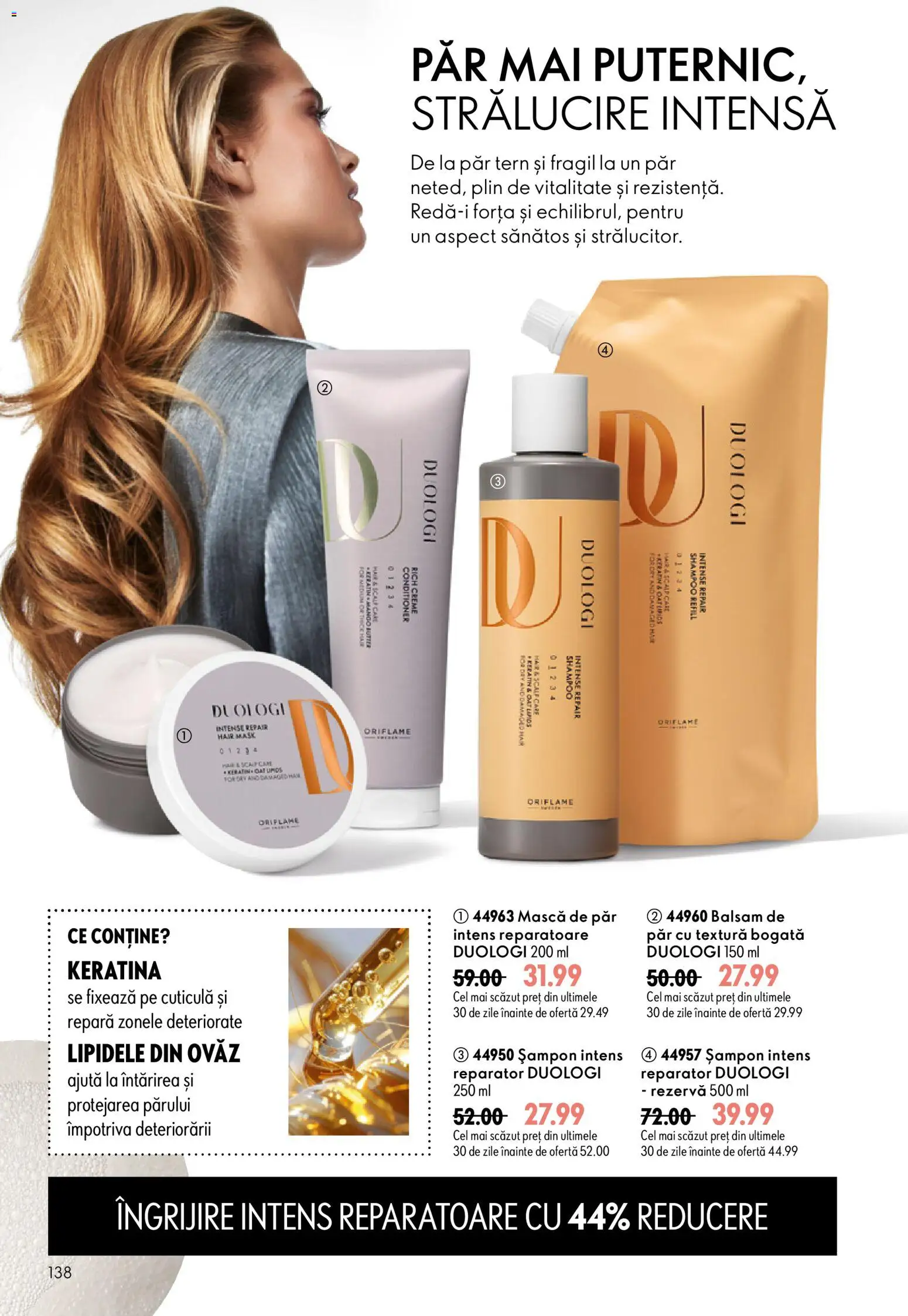 Noul catalog Oriflame – valabil de la 09.09.2026 | Pagină: 138 | Produse: Șampon, Balsam, Mască de păr, Intense