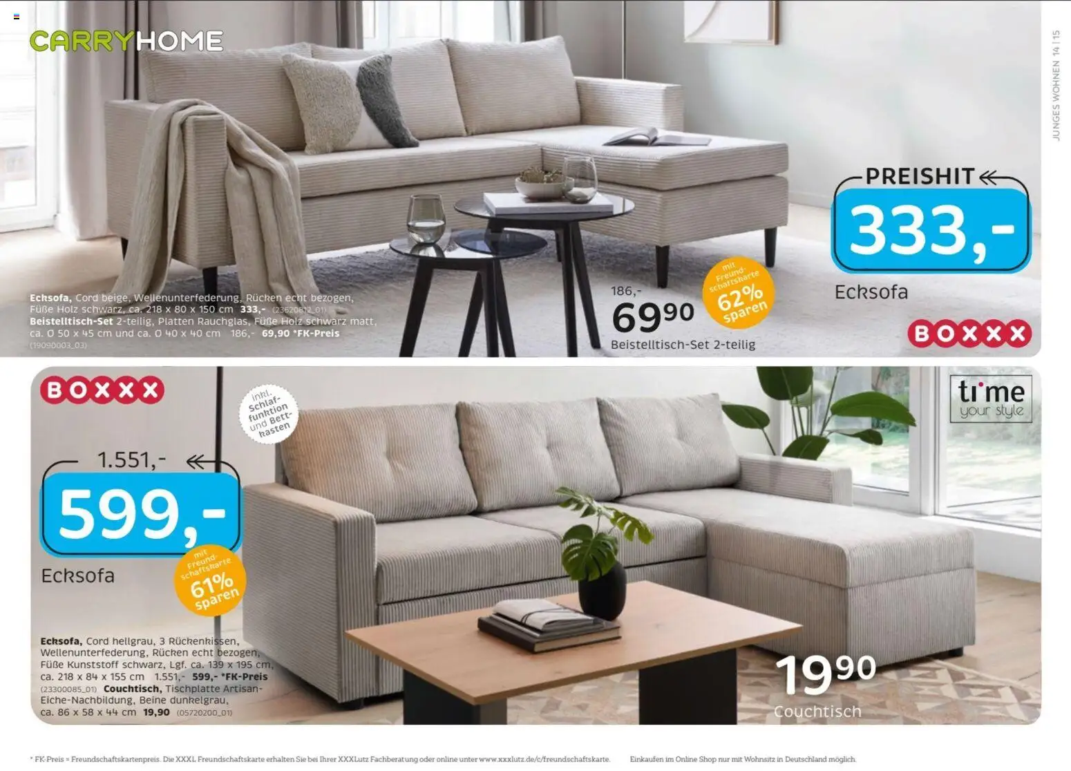 XXXLutz Nr. 1 beim Preis – gültig ab 15.08.2026 | Seite: 22 | Produkte: Ecksofa, Bett, Couchtisch