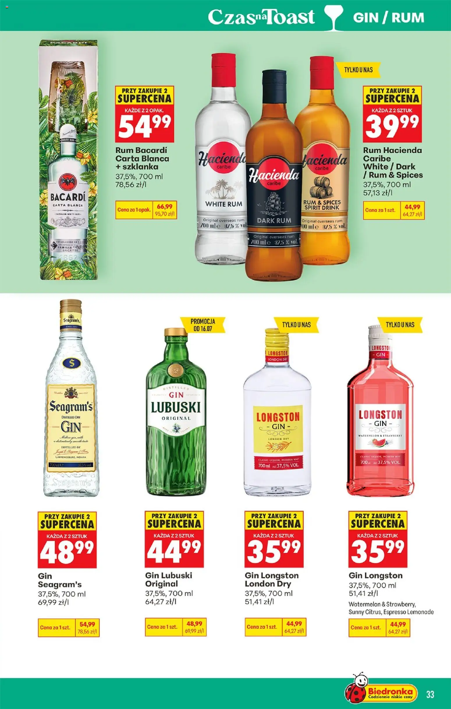 Biedronka Polsko leták - Czas na toast od 13.07.2026 | Strana: 33 | Produkty: Rum, Gin