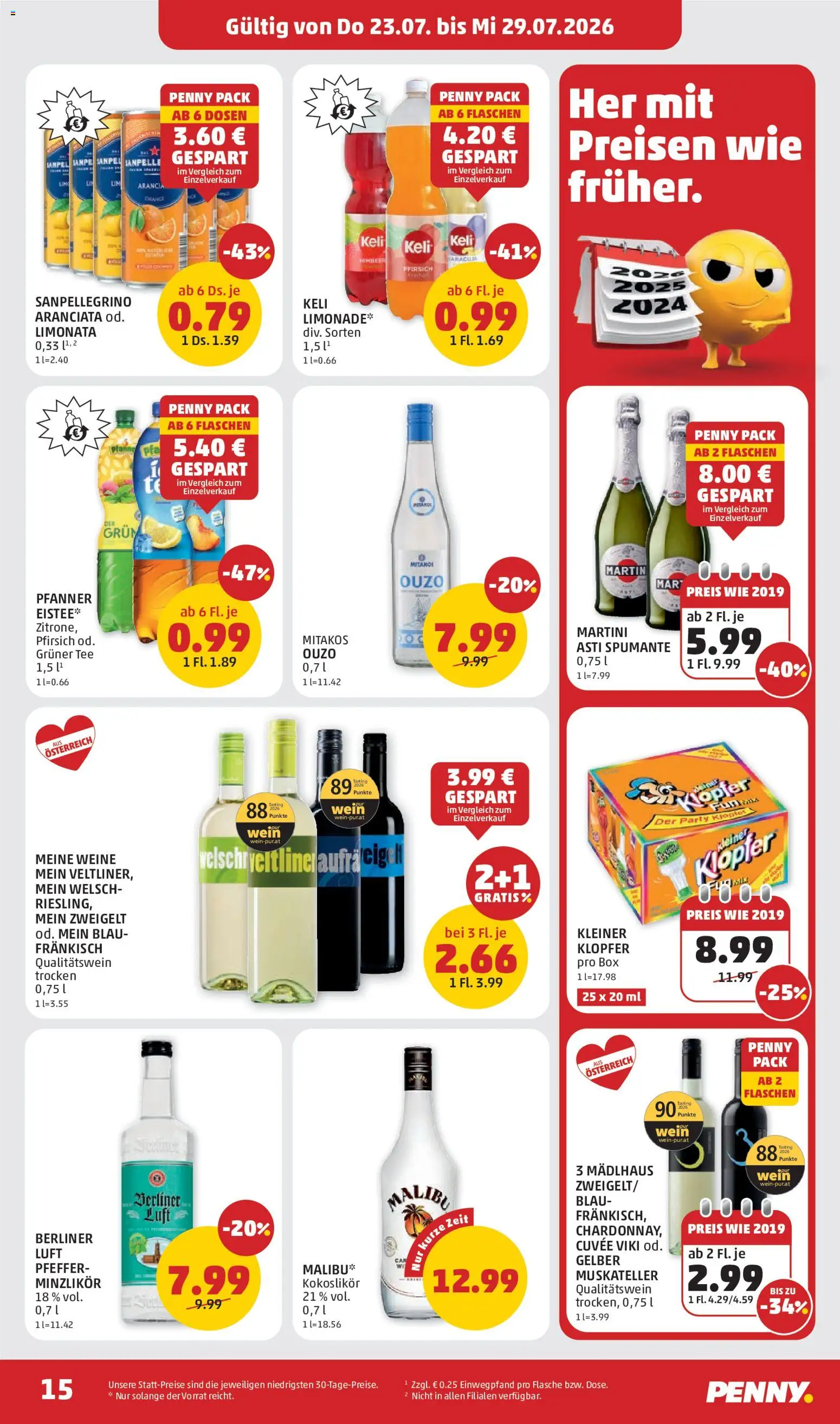 Penny Markt Flugblatt gültig ab 23.07.2026 | Seite: 15 | Produkte: Pfeffer, Pfirsich, Box, Wein