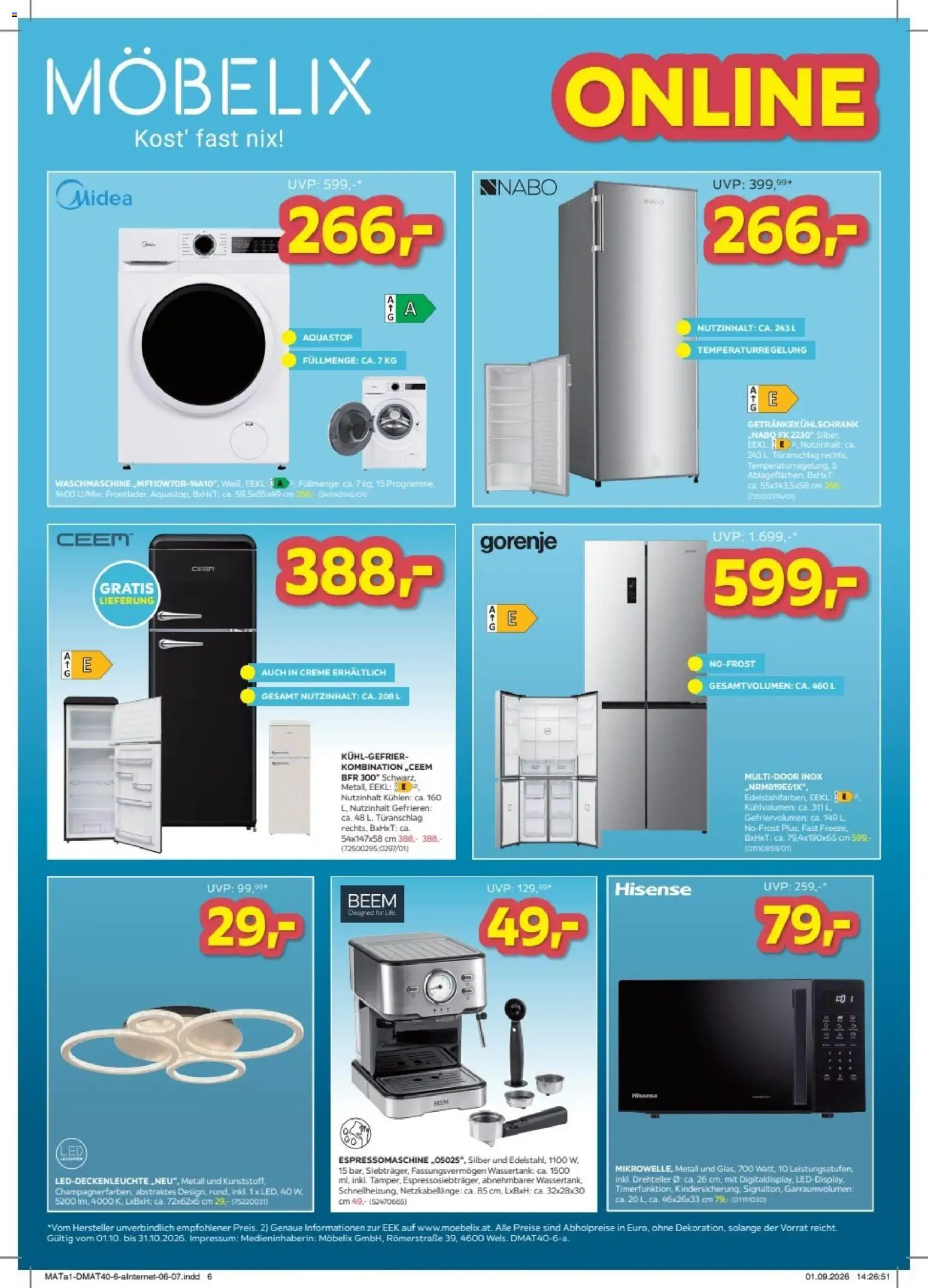 Möbelix Online deals gültig ab 01.10.2026 | Seite: 6 | Produkte: Waschmaschine, Creme