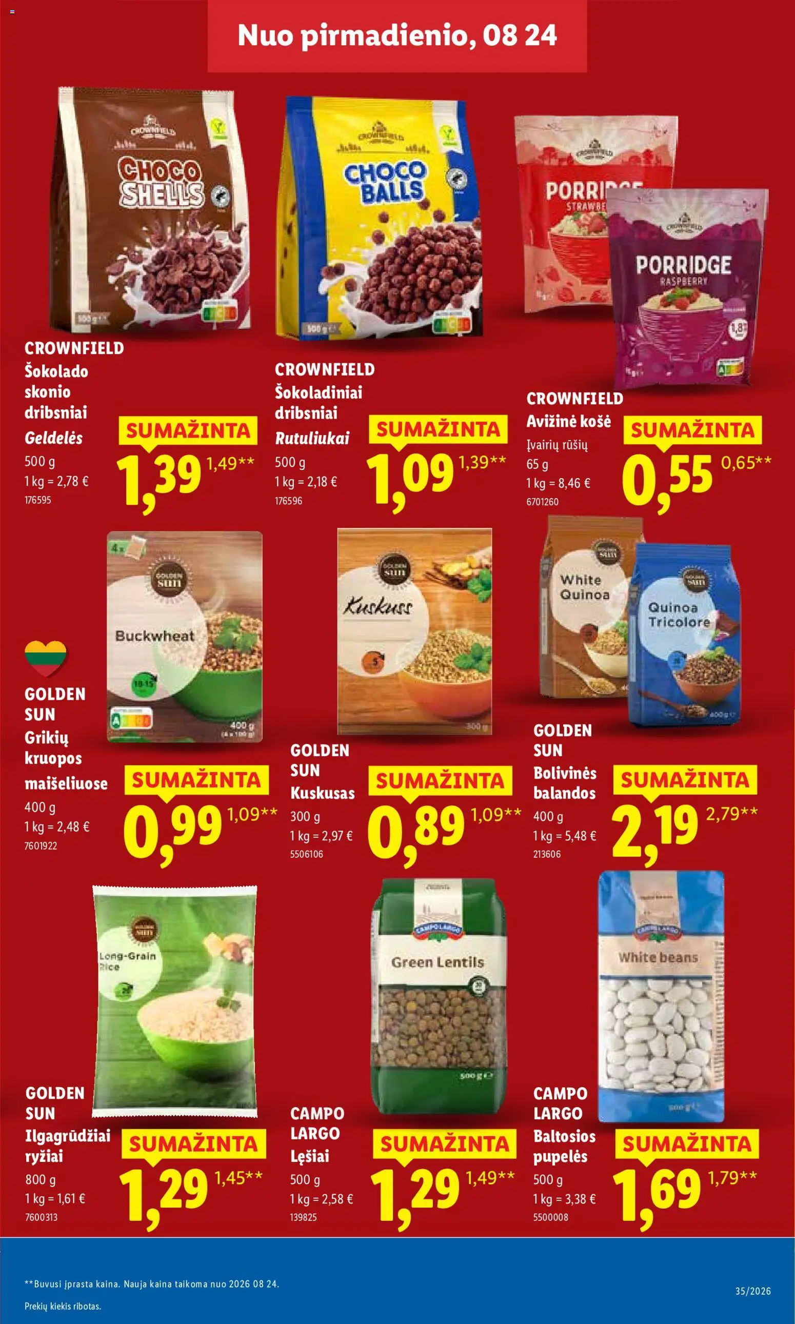 LIDL akcijos nuo 2026.08.24 | Puslapis: 17 | Prekių: Košė, Kruopos, Ryžiai, Dribsniai