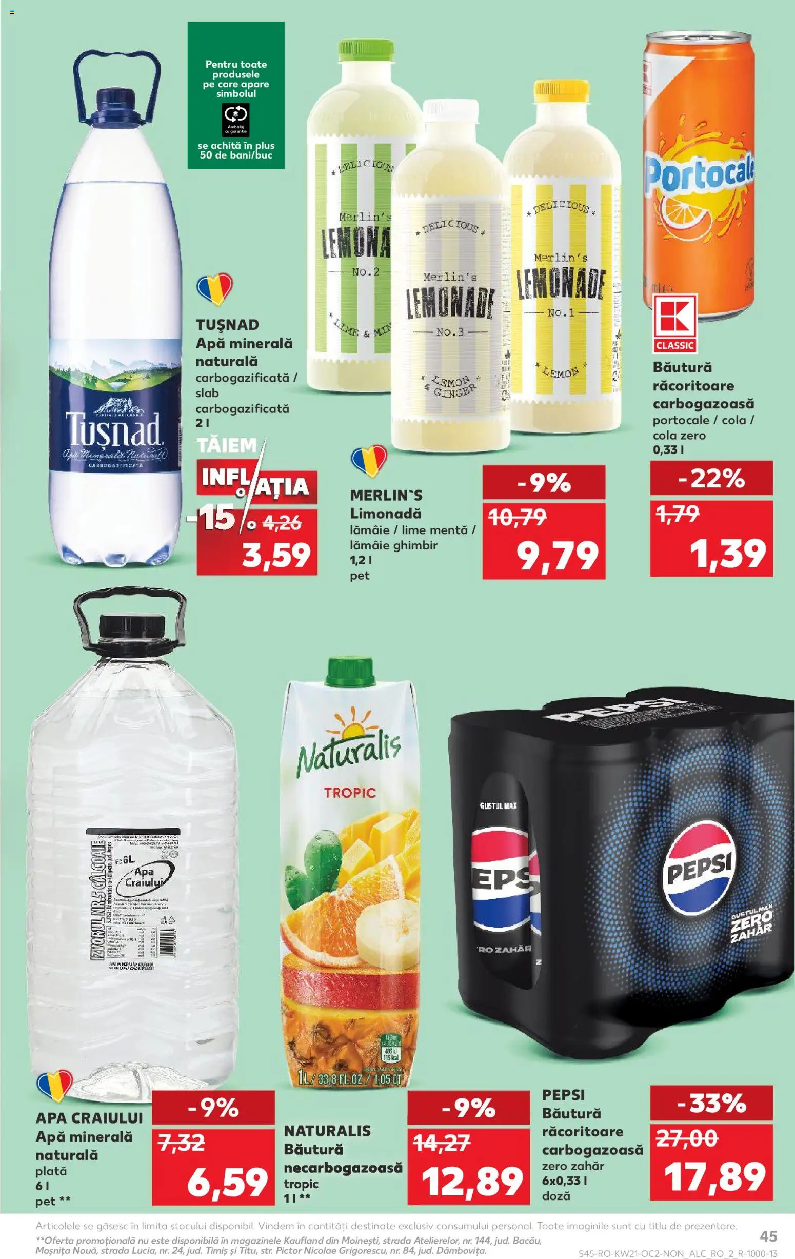 Kaufland RO akciós ujság - amely érvényes a következő dátumtól: 20.05.2026 | Oldal: 45 | Termékek: Lime, Pepsi, Cola