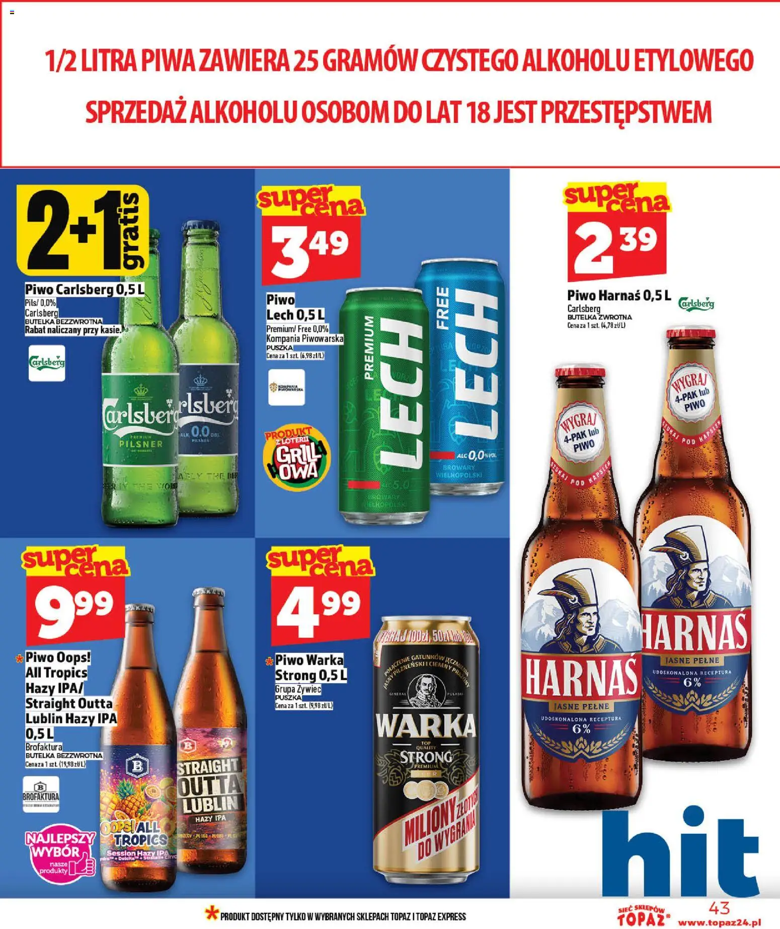 Topaz gazetka od 14.05.2026 | Strona: 43 | Produkty: Warka, Harnaś, Piwo Carlsberg, Piwo