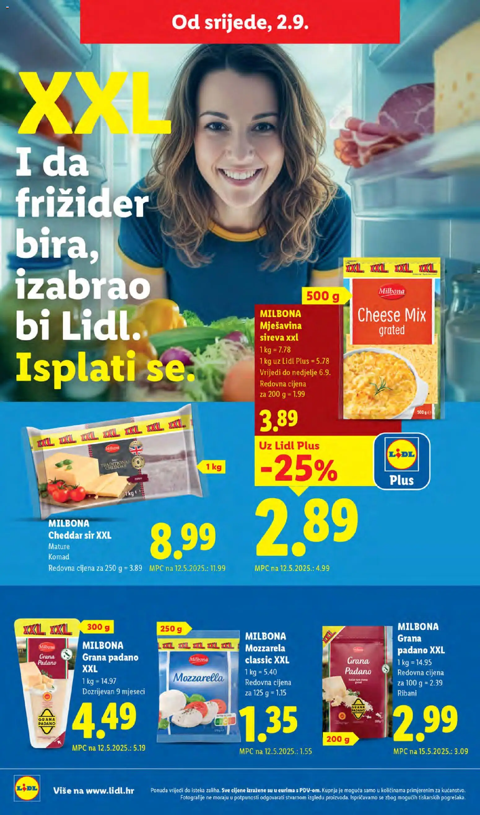 Lidl katalog | vrijedi od 31.08.2026 | Stranica: 50 | Proizvodi: Cheddar, Grana Padano, Mozzarella, Sir