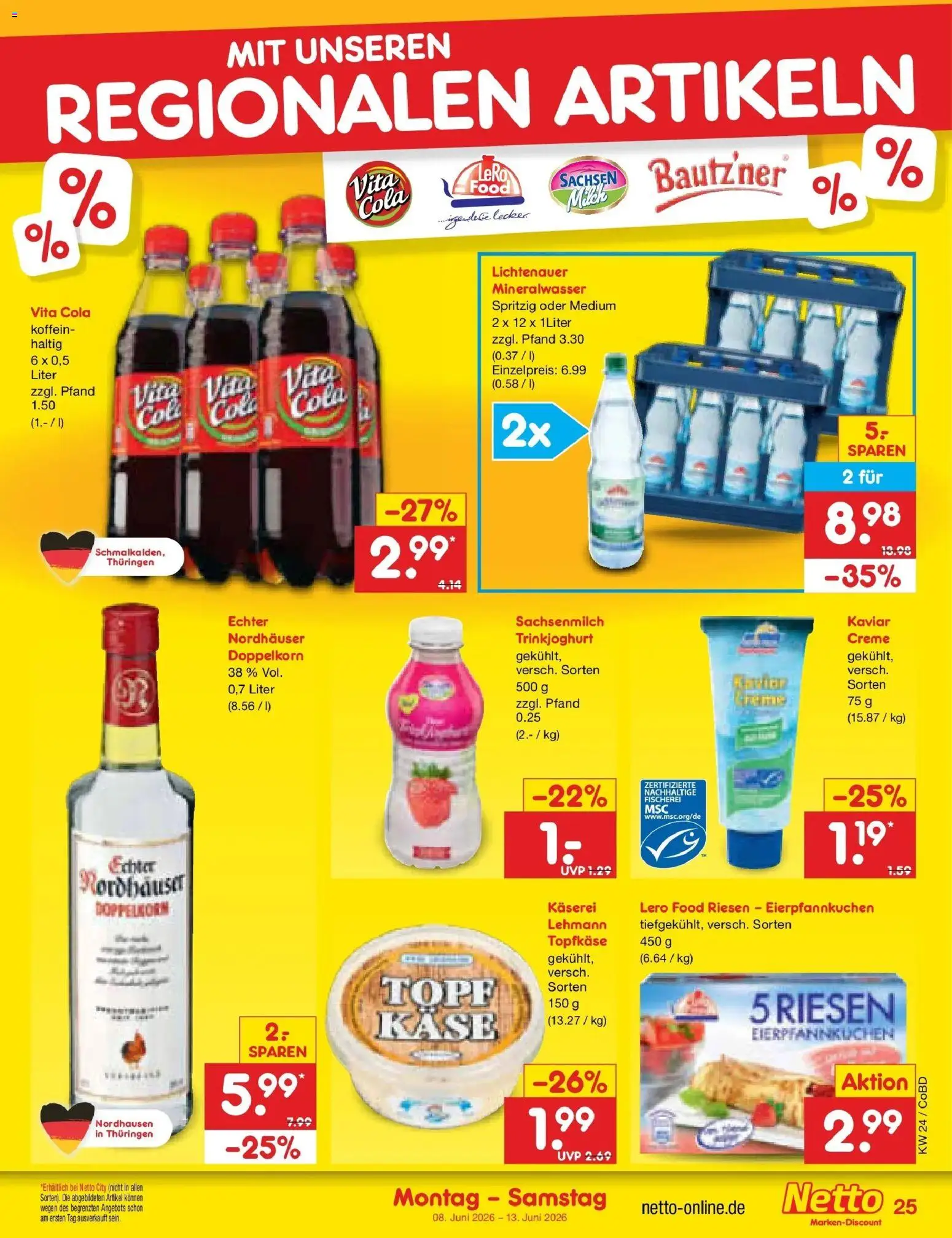 Netto Marken-Discount Prospekt Delitzsch – gültig ab 08.06.2026 | Seite: 39 | Produkte: Cola, Mineralwasser, Creme, Trinkjoghurt
