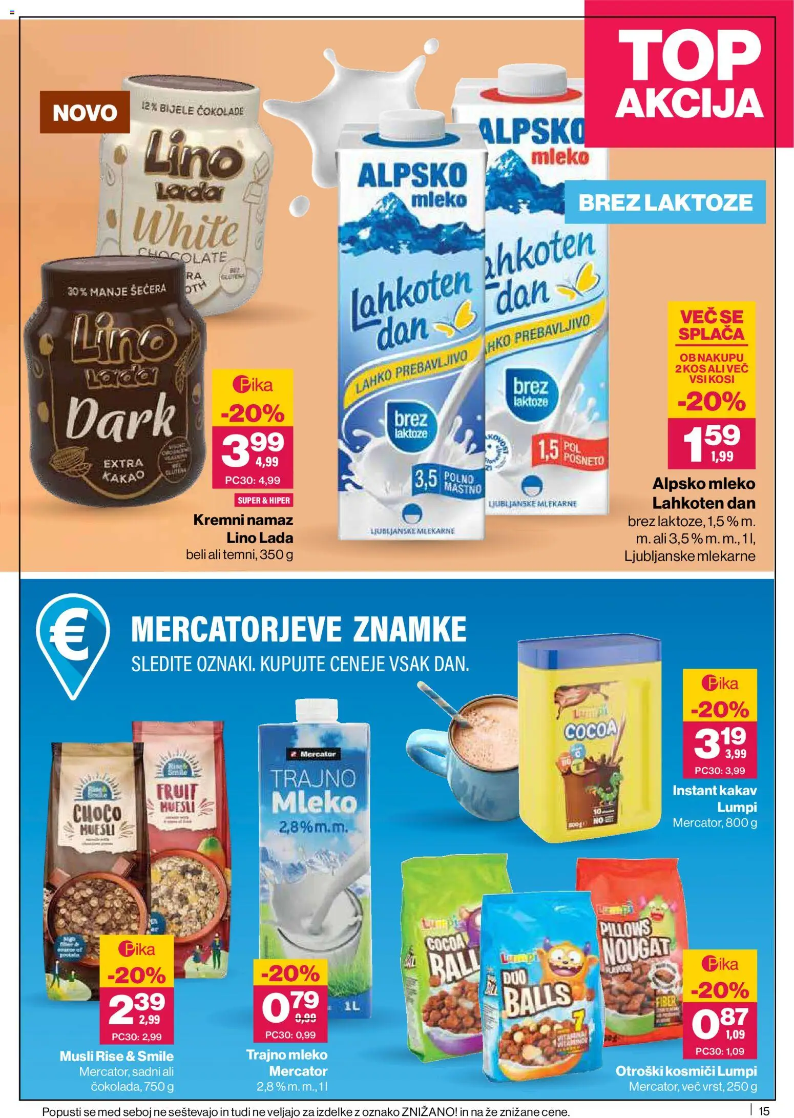 Novi Mercator katalog ponudbe – veljaven od 18.06.2026 | Stran: 15 | Izdelki: Muesli, Kakav, Mleko, Kosmici