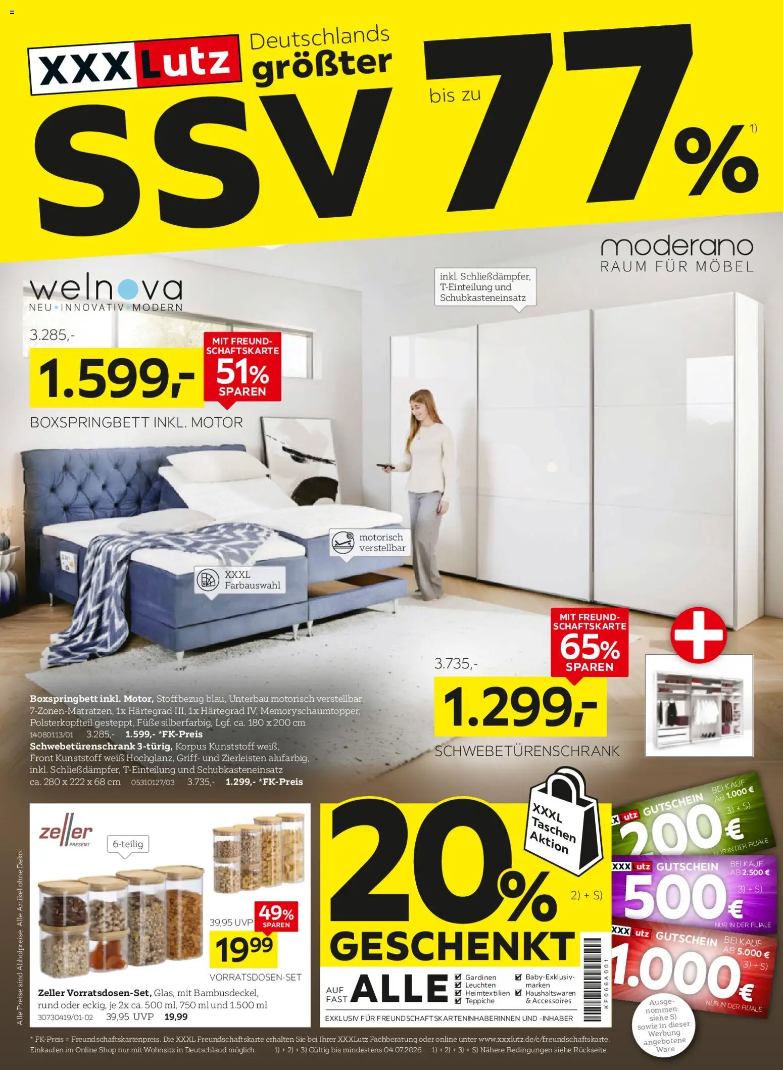 XXXLutz Deutschlands größter SSV – gültig ab 20.06.2026 | Seite: 1 | Produkte: Schwebetürenschrank, Boxspringbett