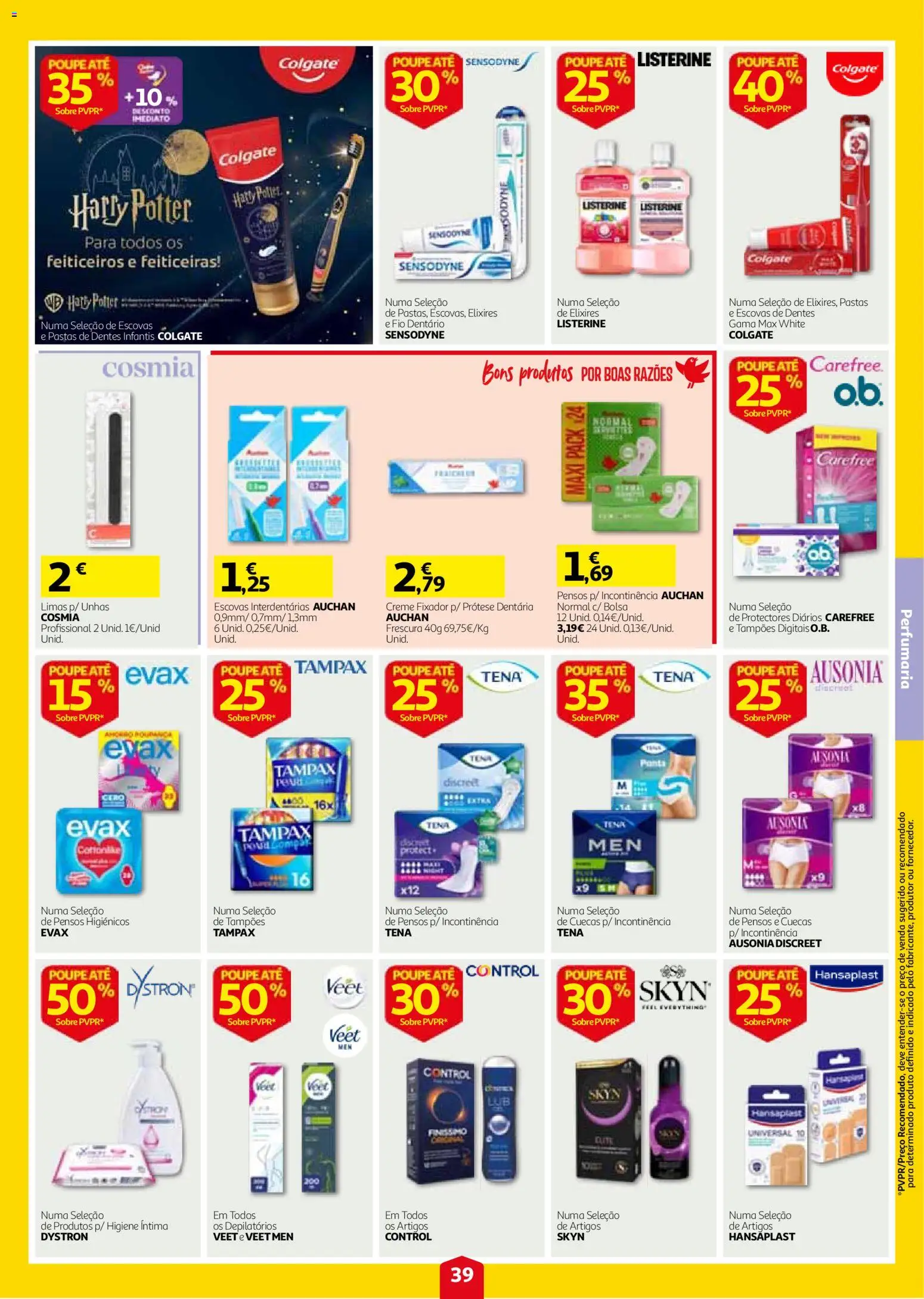 Auchan folheto │ válido de 24/09/2026 | Página: 39 | Produtos: Listerine, Pensos higiénicos, Fixador, Higiene íntima