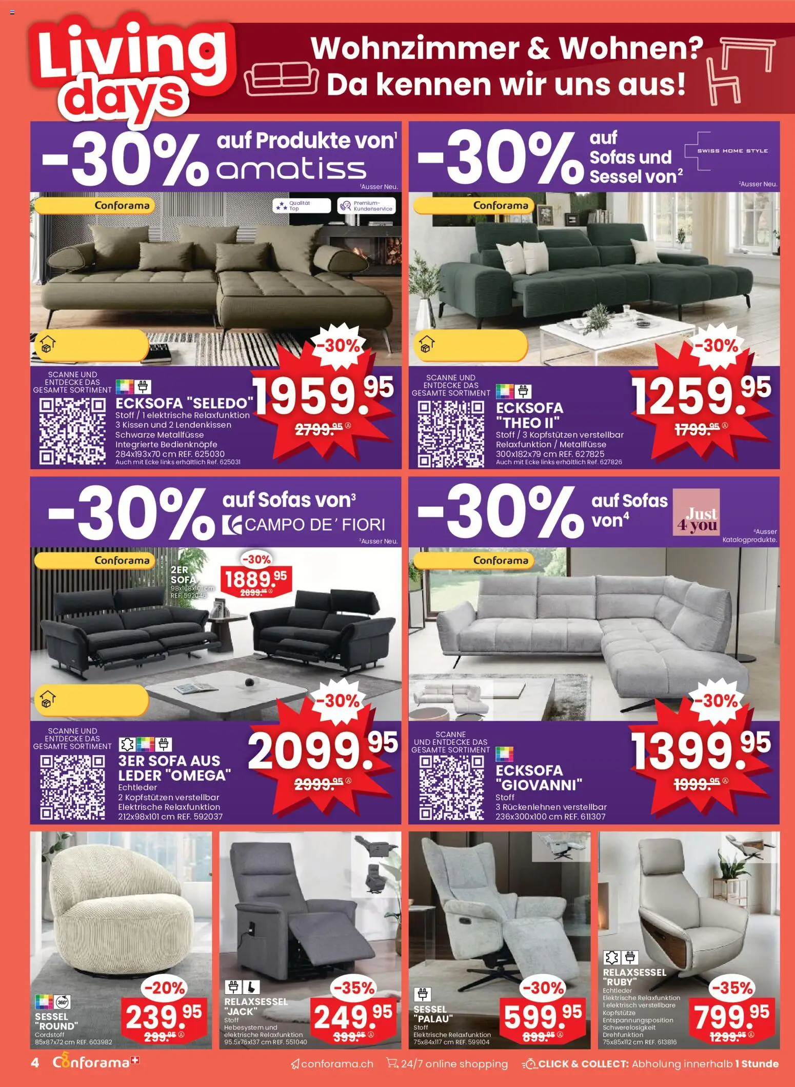 Conforama aktionen – gültig ab 30.09.2026 | Seite: 4 | Produkte: Sofa, Sessel, Omega, Ecksofa