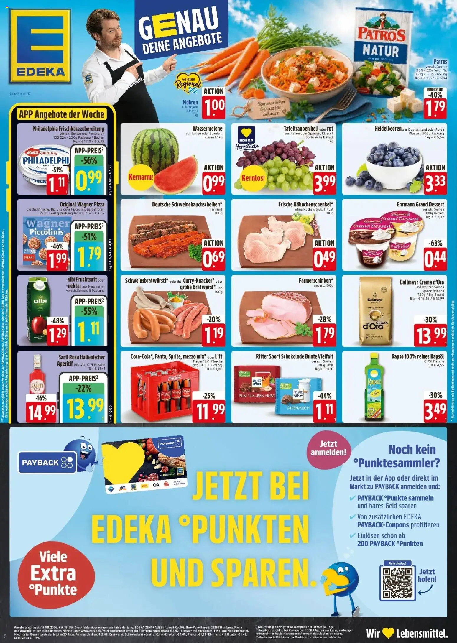 Edeka Prospekt Rötz (ab 13.08.2026) » Angebote Online | Seite: 1 | Produkte: Mezzo mix, Trauben, Würstl, Patros