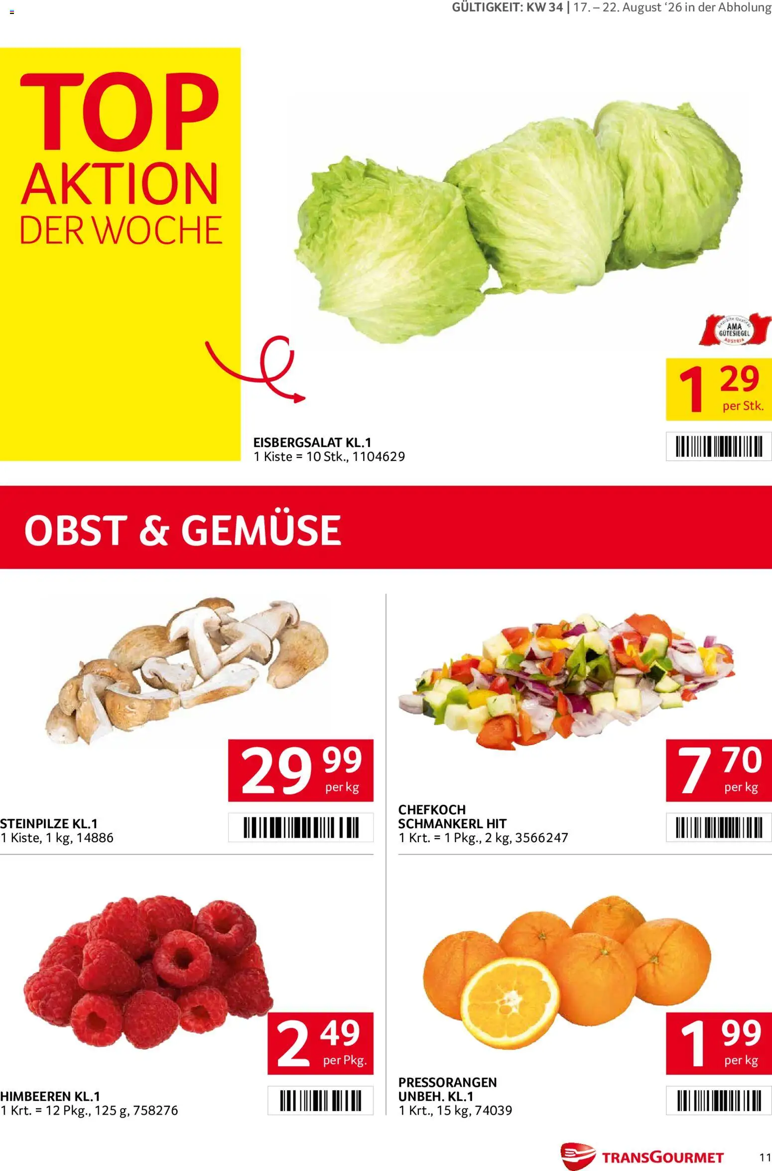 Transgourmet Flugblatt gültig ab 17.08.2026 | Seite: 11 | Produkte: Gemüse, Obst