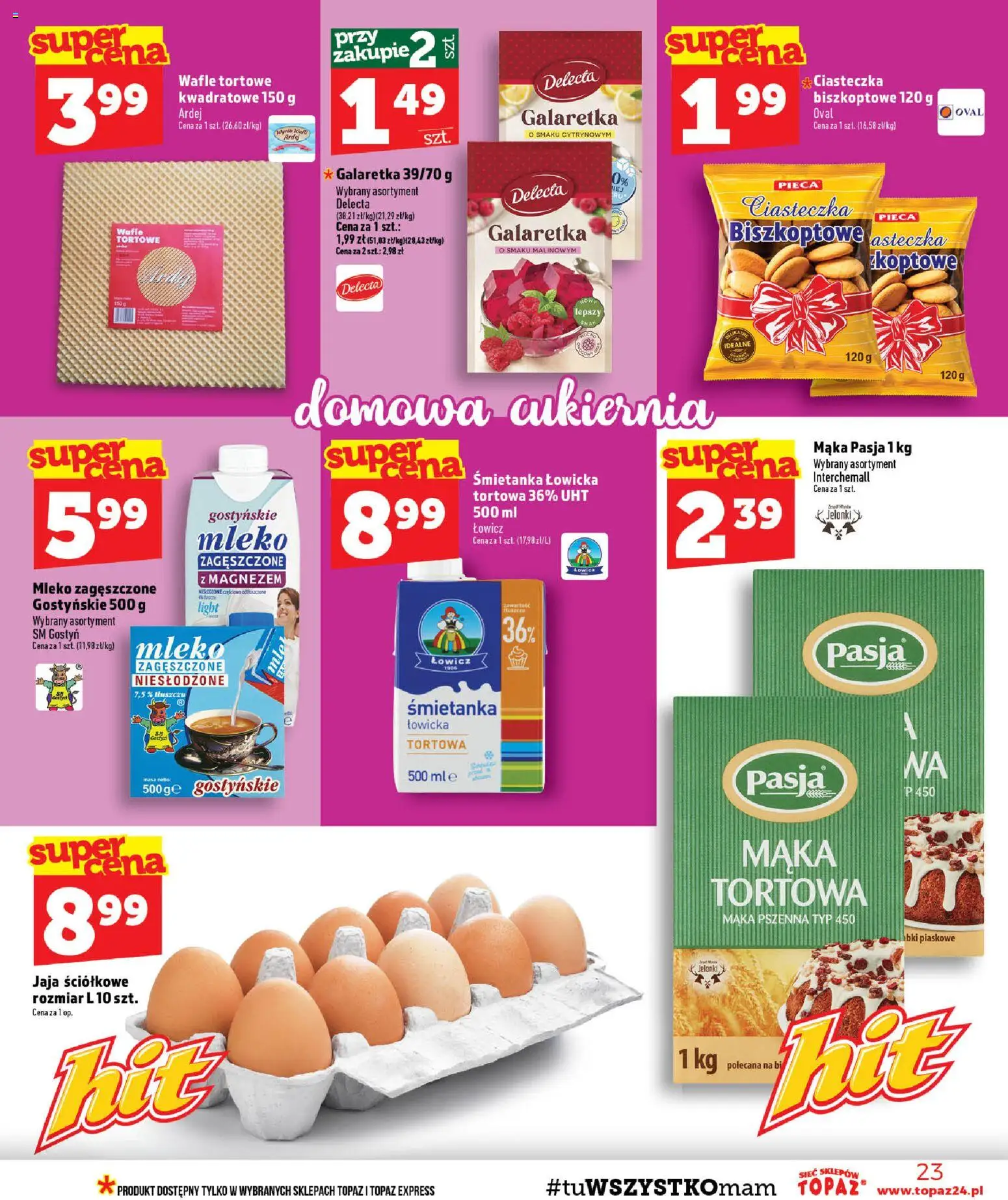Topaz gazetka - MAZ od 27.08.2026 | Strona: 23 | Produkty: Galaretka, Wafle, Mąka tortowa, Ciasteczka