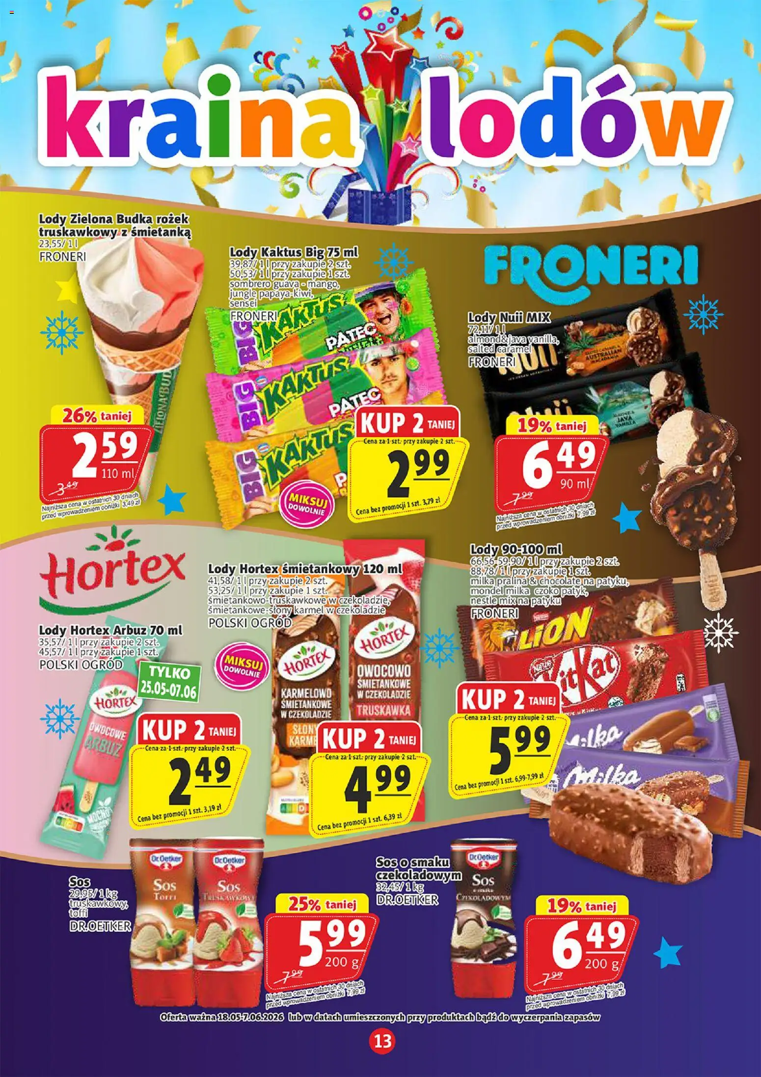 Prim Market gazetka - Dzień Dziecka od 18.05.2026 | Strona: 13 | Produkty: Milka, Lody Kaktus, Lody, Sos