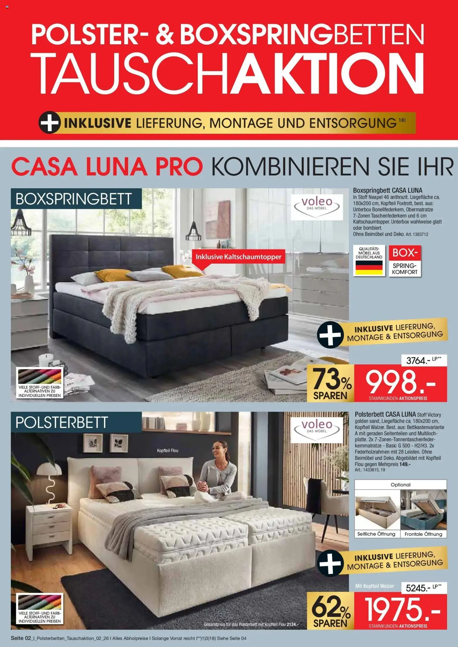 Zurbrüggen Polster & Boxspringbetten Tauschaktion – gültig ab 08.05.2026 | Seite: 2 | Produkte: Boxspringbett, Polsterbett, Box