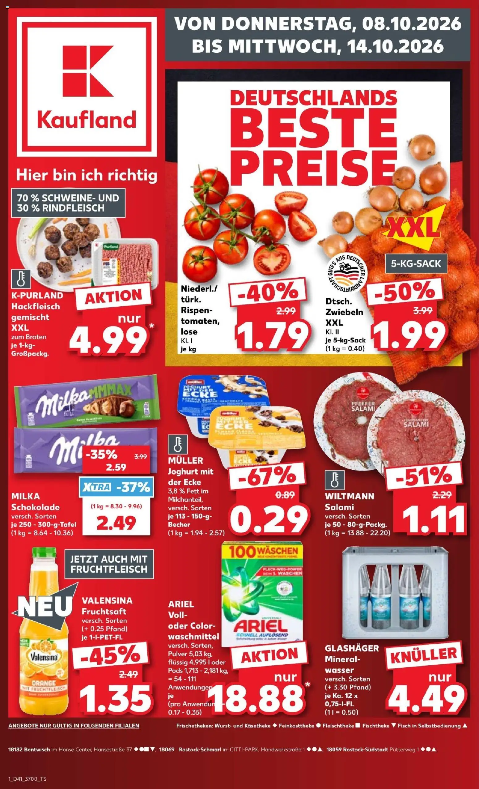 Kaufland Prospekt Rostock – gültig ab 08.10.2026 | Seite: 1 | Produkte: Schokolade, Fisch, Fruchtsaft, Hackfleisch