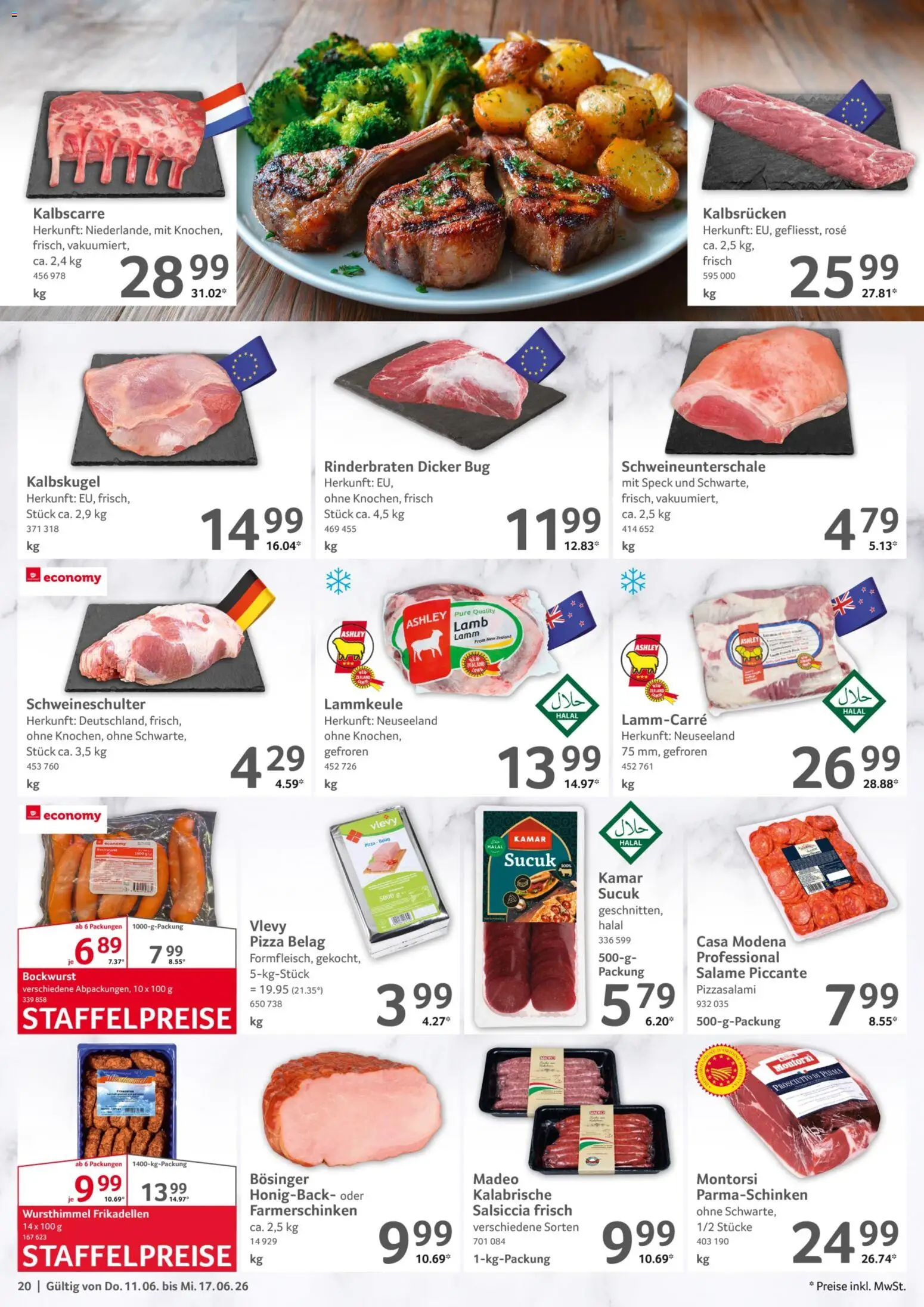 Selgros Prospekt – gültig ab 11.06.2026 | Seite: 20 | Produkte: Rinderbraten, Bockwurst, Lammkeule, Pizza