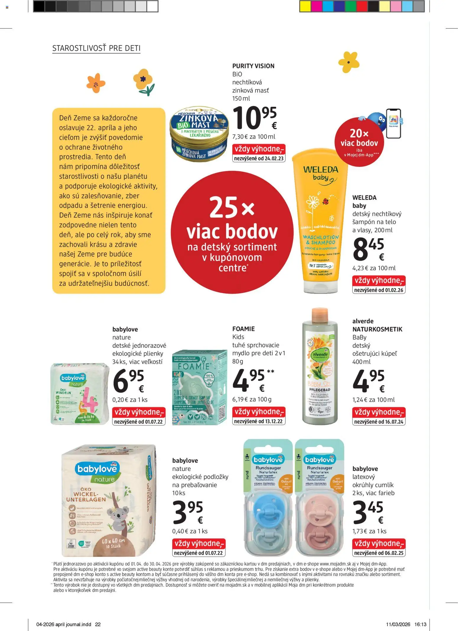 Nové dm drogerie akcie – leták je platný od 01.04.2026 | Strana: 22 | Produkty: Weleda, Šampón, Mydlo, Plienky