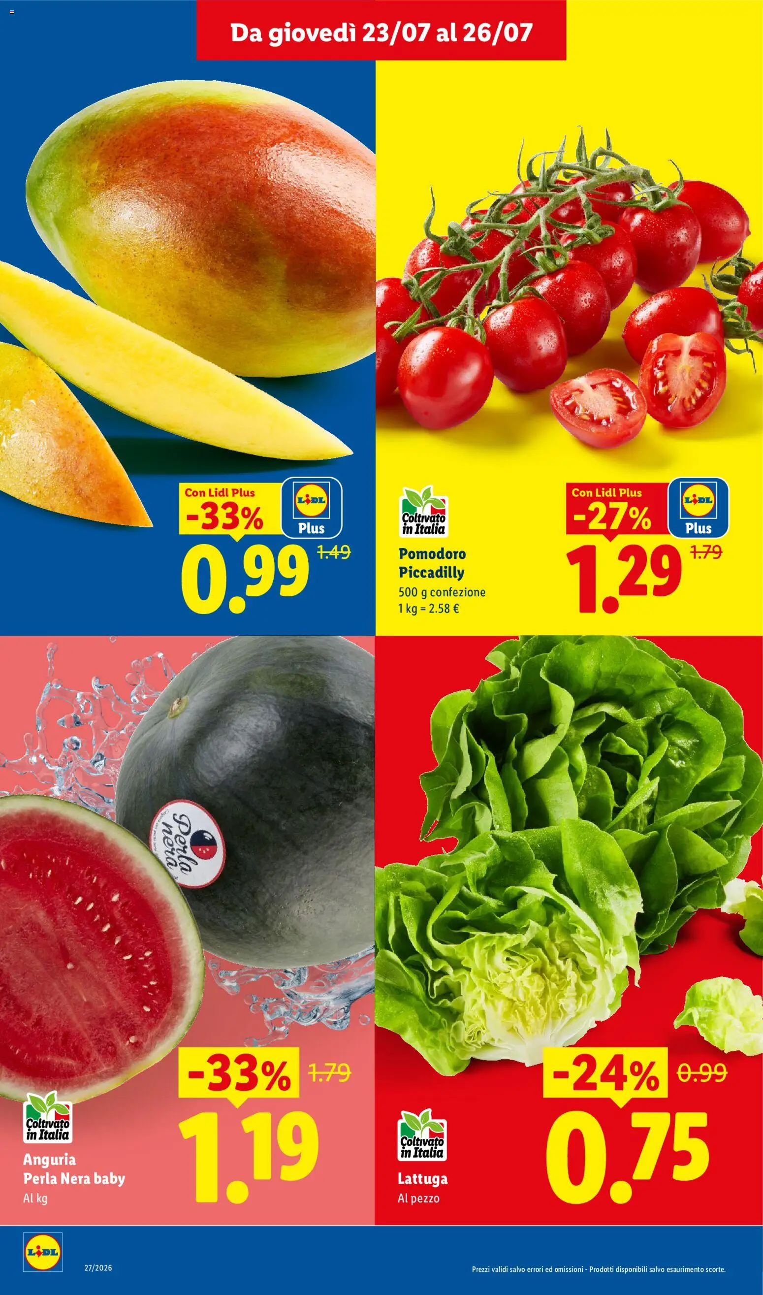 Volantino Lidl del 23/07/2026 | Pagina: 2 | Prodotti: Pomodoro, Mango, Anguria, Lattuga