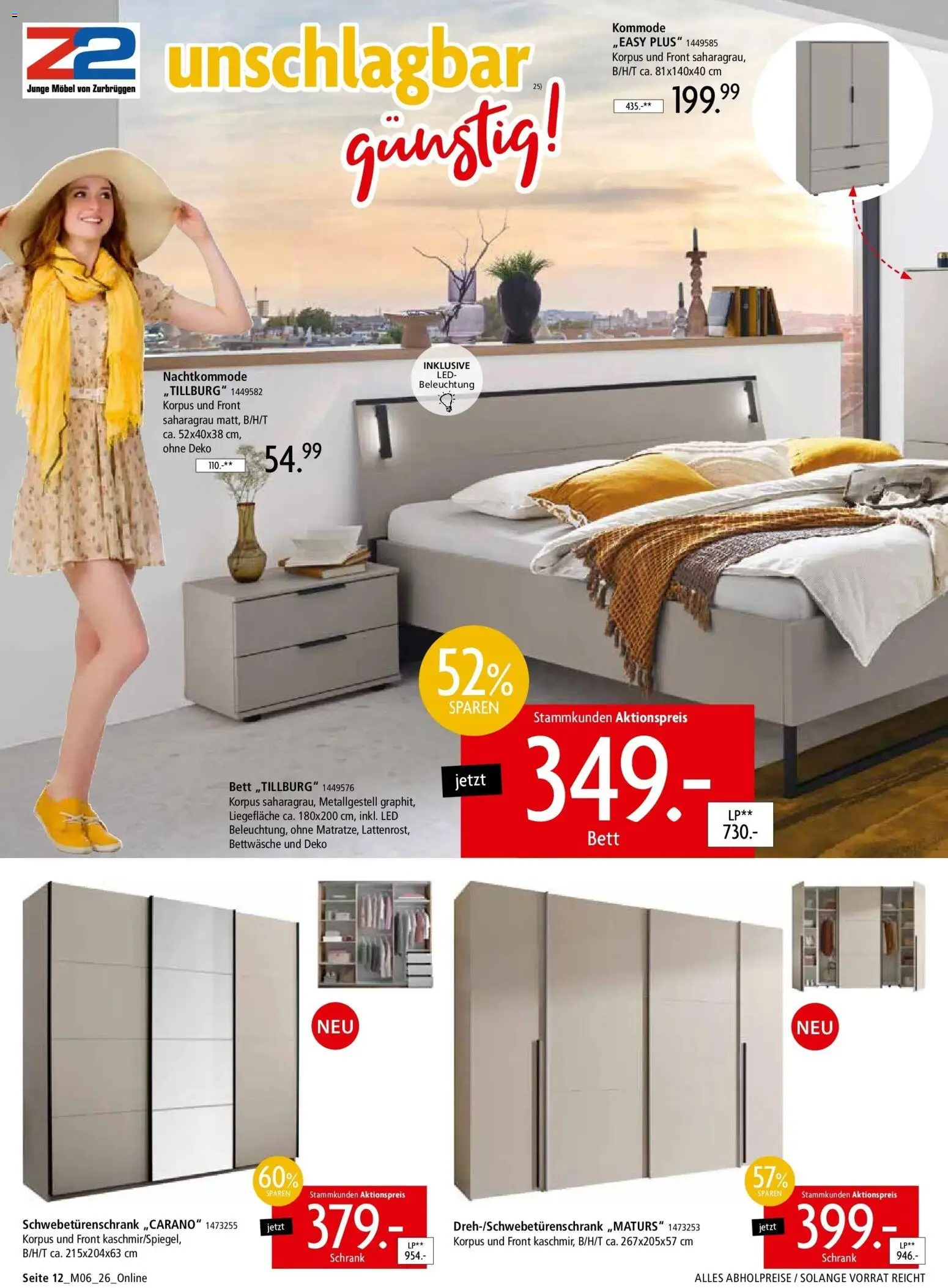 Zurbrüggen - Zurbrüggen: Unschlagbar günstig – gültig ab 01.05.2026 | Seite: 12 | Produkte: Bett, Schwebetürenschrank, Schrank, Bettwäsche