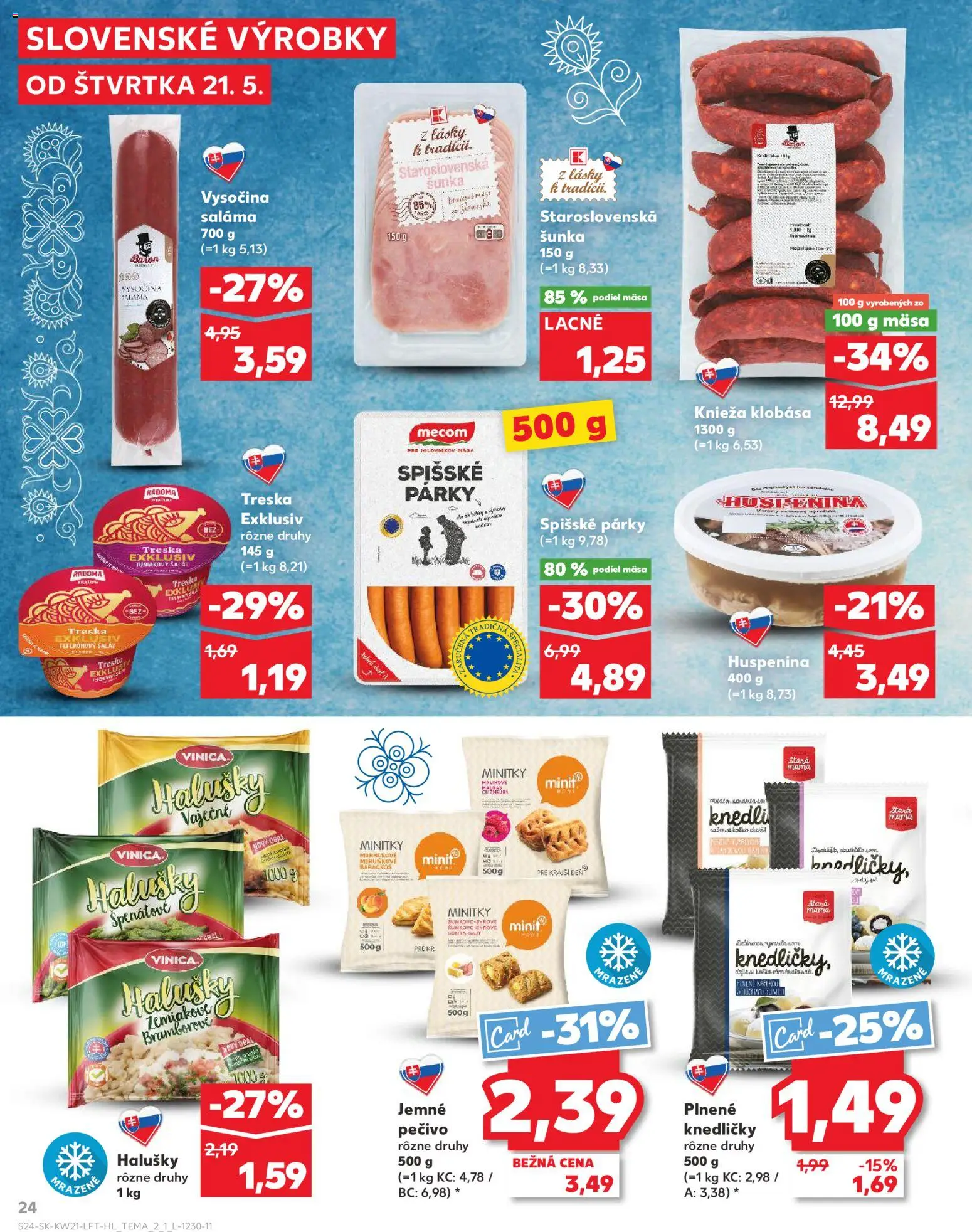 Nové Kaufland akcie – leták je platný od 21.05.2026 | Strana: 24 | Produkty: Šunka, Šalát, Párky, Treska