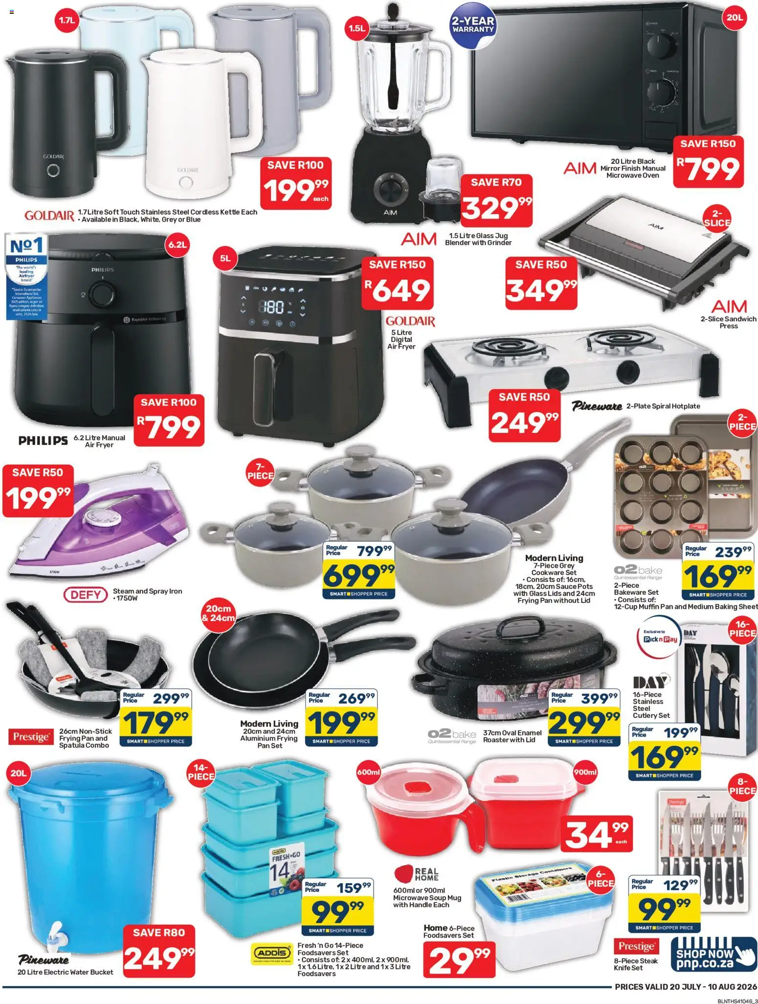 New Pick n Pay catalogue – valid from 20/07/2026 | Page: 3 | Products: Oven, Blender, Pots, Water