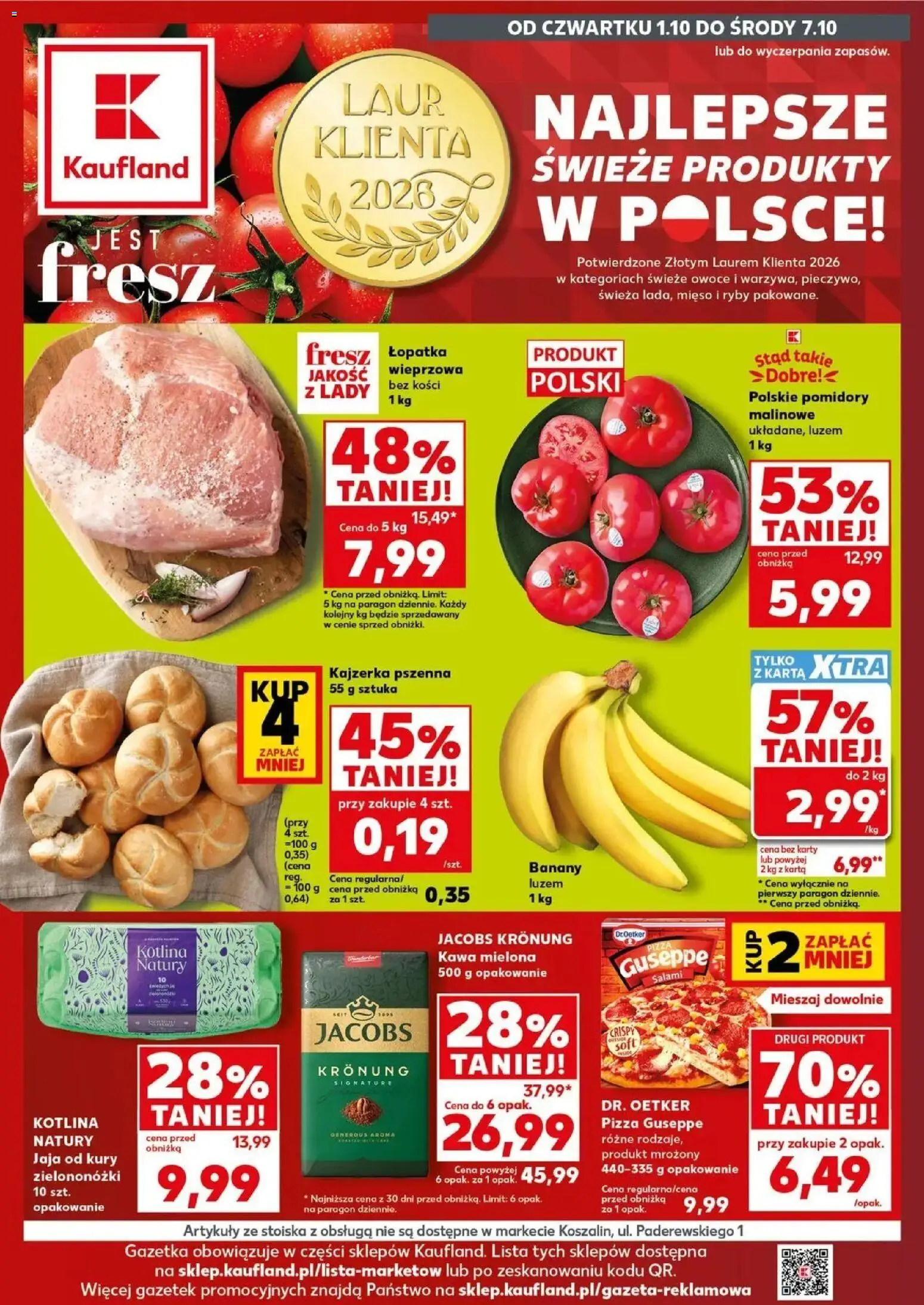 Kaufland gazetka od 01.10.2026 - od jutra PDF | Strona: 1 | Produkty: Karta, Owoce, Jaja, Kawa mielona