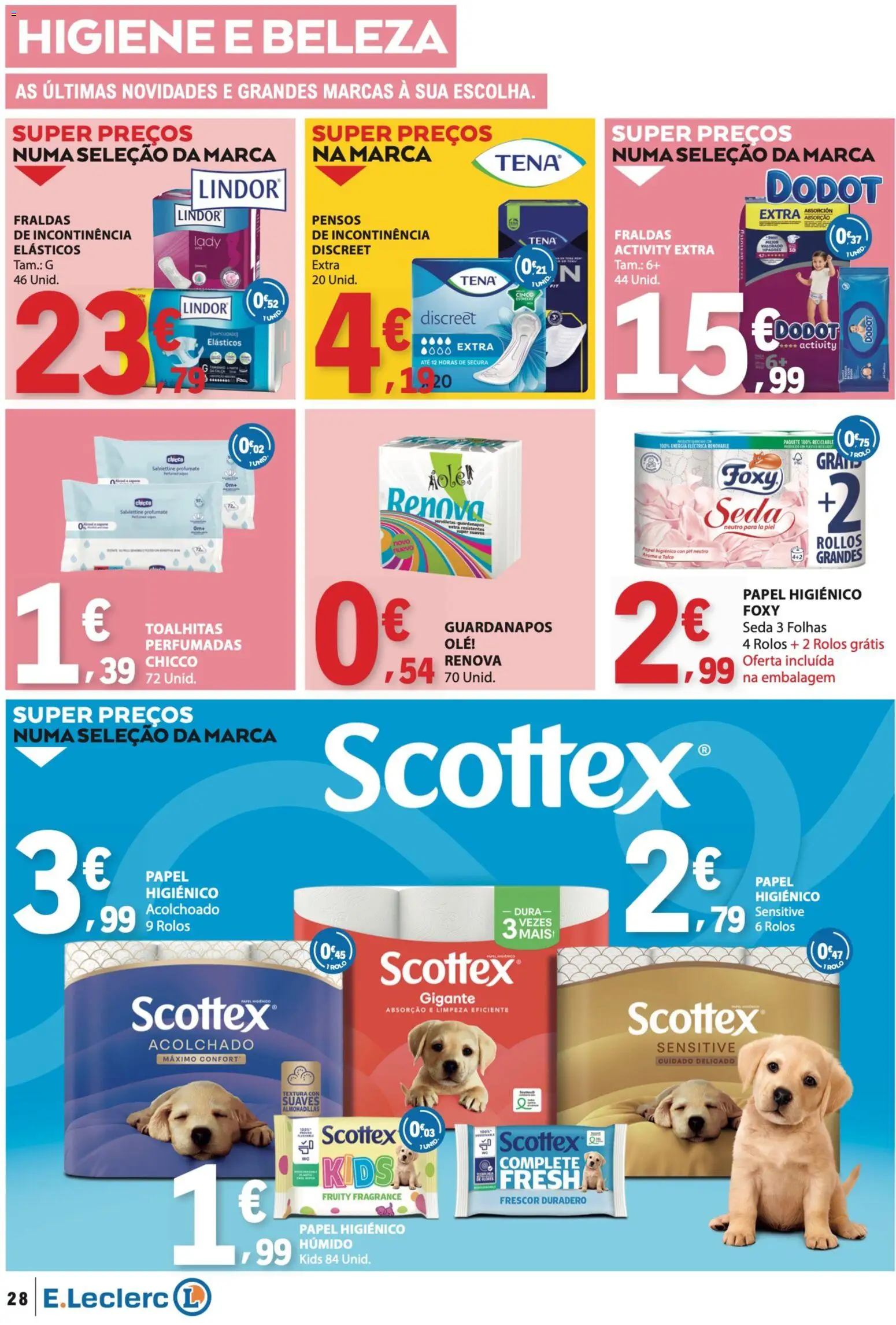 E.Leclerc folheto │ válido de 30.04.2026 | Página: 28 | Produtos: Papel higiénico, Fraldas, Guardanapos