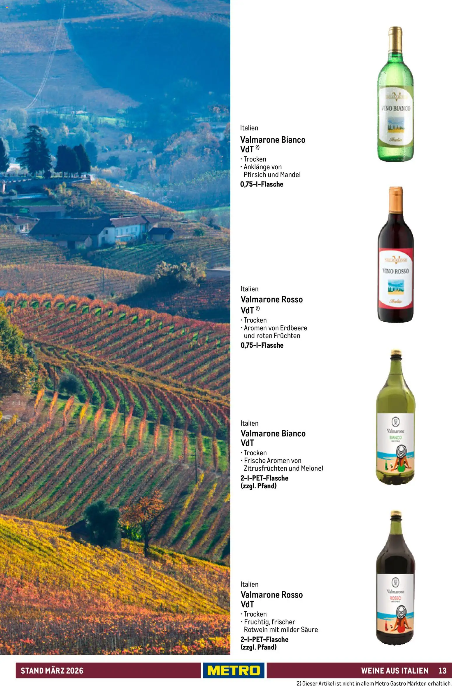 Metro Hauswein-Katalog – gültig ab 03.03.2026 | Seite: 13 | Produkte: Rotwein, Pfirsich, Melone