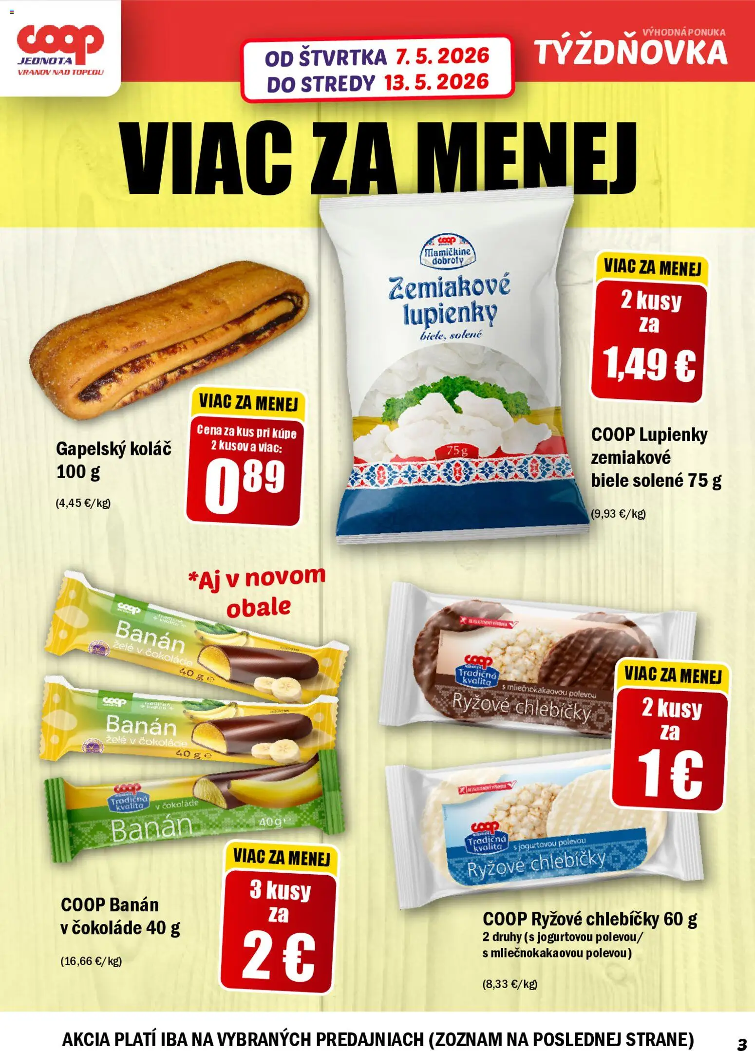 Nové COOP Jednota akcie – leták je platný od 07.05.2026 | Strana: 3 | Produkty: Koláč