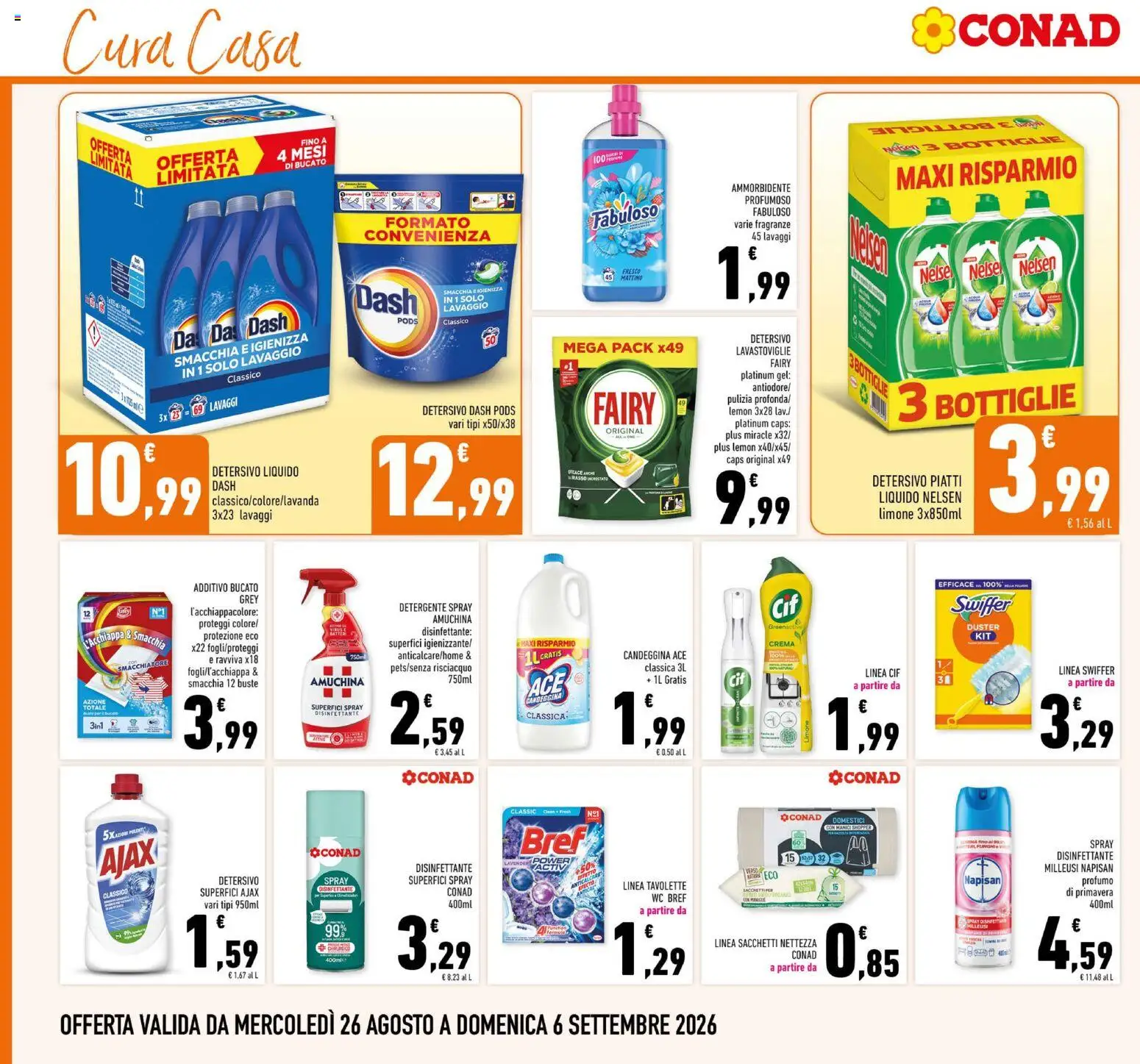 Volantino Conad del 26/08/2026 | Pagina: 22 | Prodotti: Crema, Piatti, Candeggina, Profumo