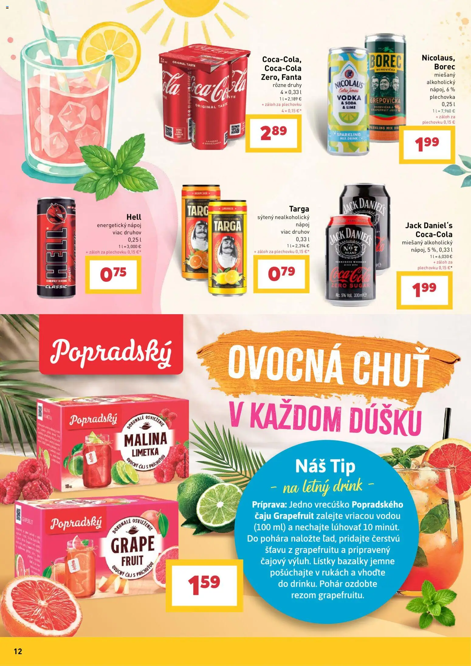 Nové Billa akcie – leták je platný od 27.05.2026 | Strana: 12 | Produkty: Grapefruit, Cola, Energetický nápoj, Jack Daniel's