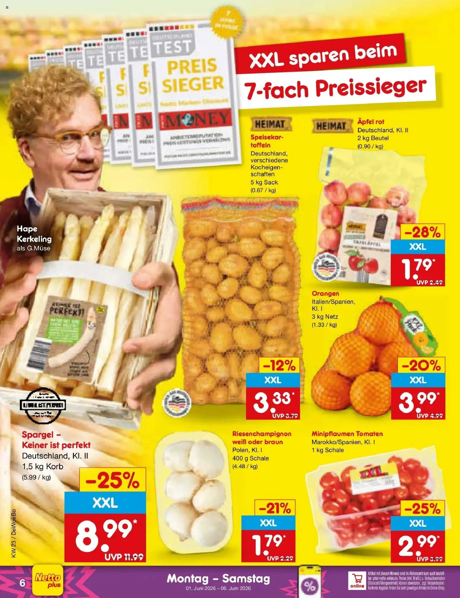 Netto Marken-Discount Prospekt Stadtlohn – gültig ab 01.06.2026 | Seite: 6 | Produkte: Korb, Äpfel, Orangen, Spargel