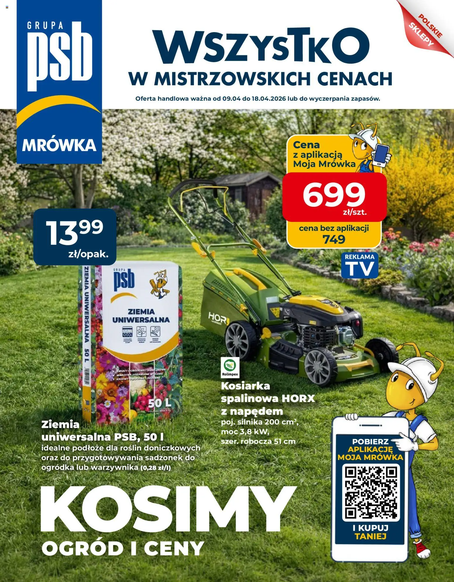 Mrówka gazetka od 09.04.2026 | Strona: 1 | Produkty: Ziemia uniwersalna, Kosiarka, Ziemia