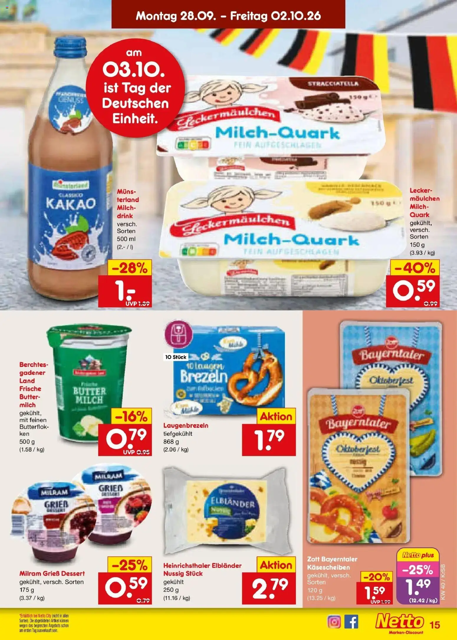 Netto Marken-Discount Prospekt Jüchen – gültig ab 28.09.2026 | Seite: 21 | Produkte: Grieß, Quark, Milch, Butter