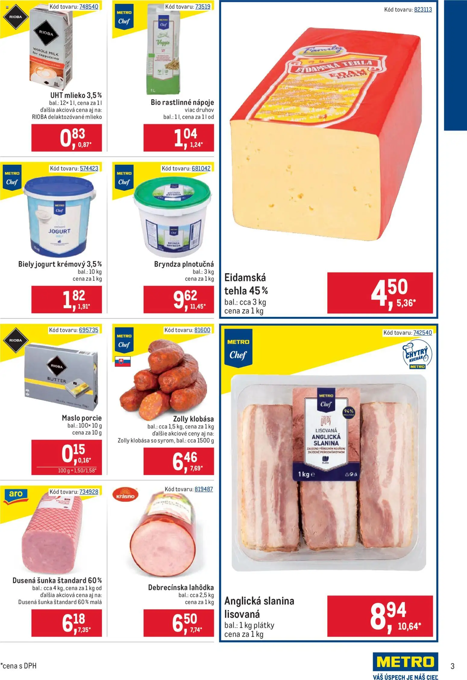 Nové Metro akcie – leták je platný od 16.06.2026 | Strana: 3 | Produkty: Maslo, Slanina, Klobása, Biely jogurt