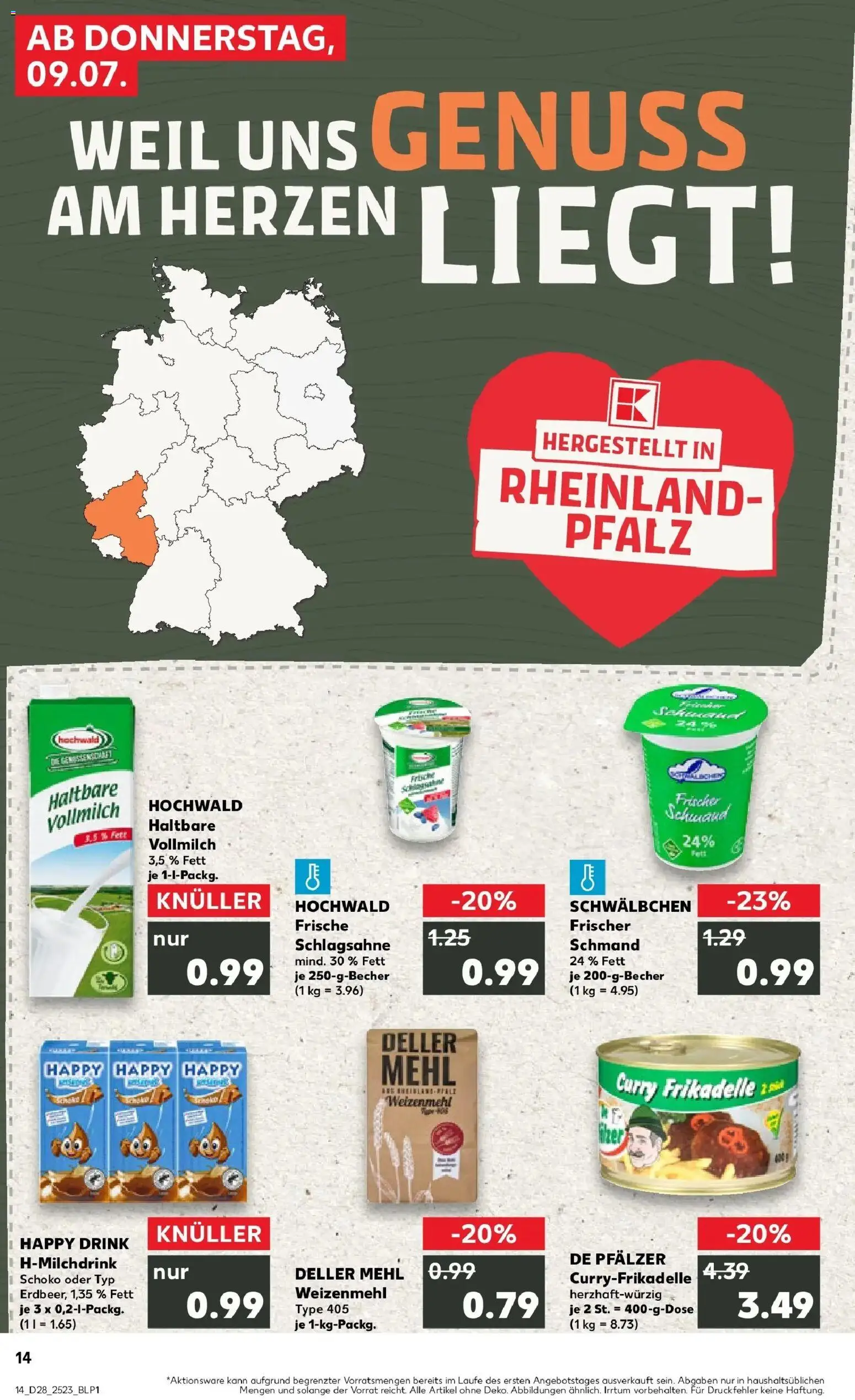 Kaufland Prospekt Oppenheim – gültig ab 09.07.2026 | Seite: 14 | Produkte: Mehl, Schlagsahne, Weizenmehl