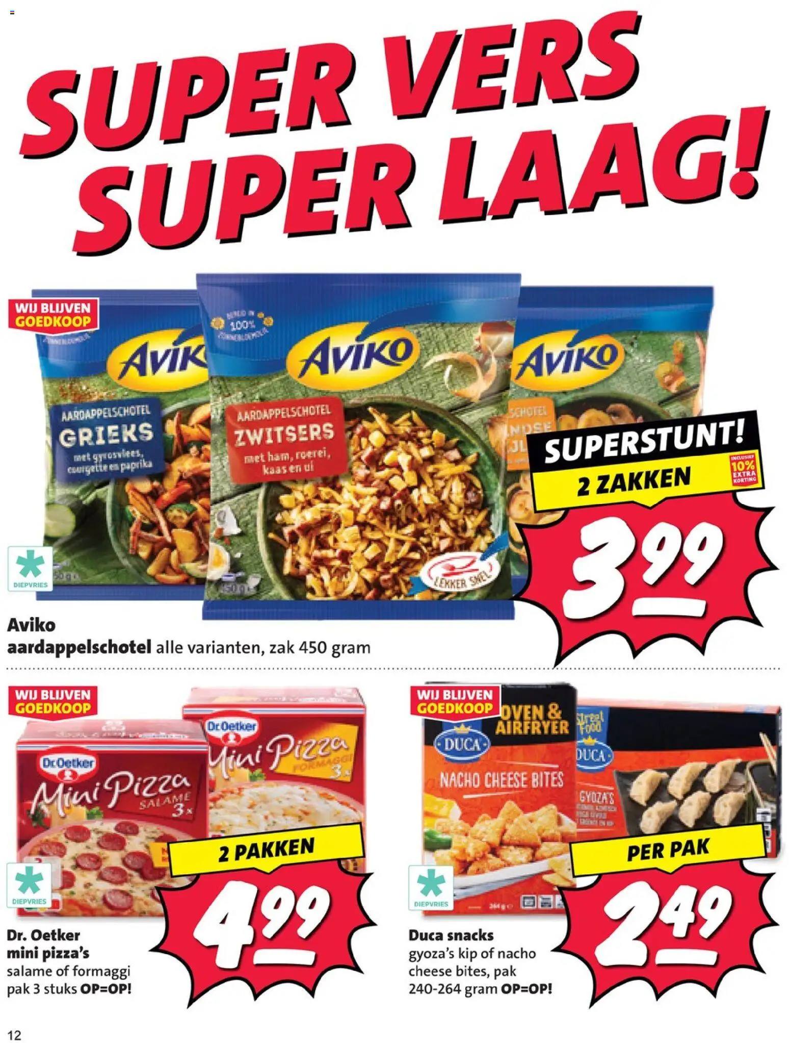{H1} | Pagina: 12 | Producten: Courgette, Pizza, Zwitsers, Kip