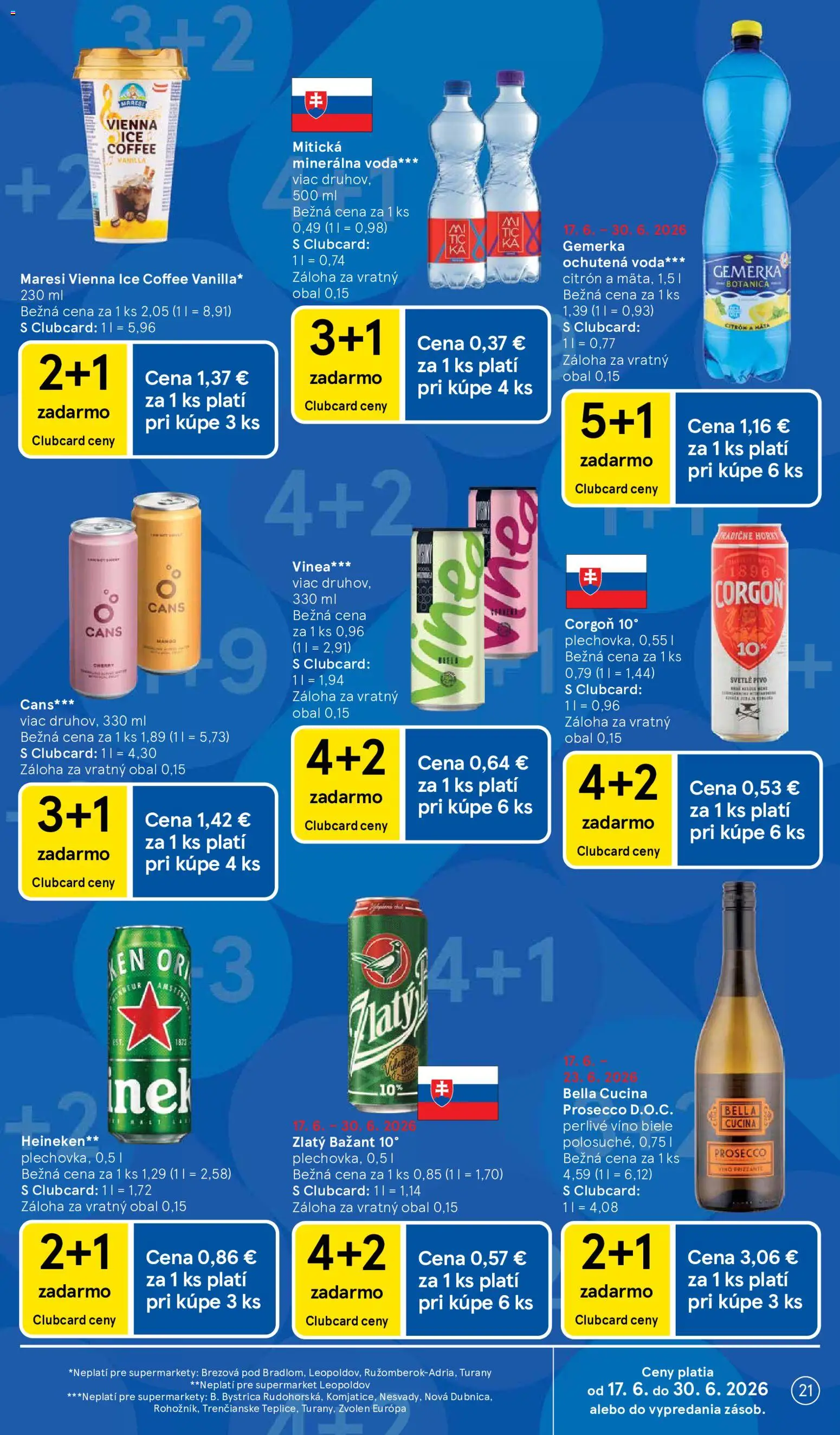 Nové Tesco akcie – leták je platný od 17.06.2026 | Strana: 21 | Produkty: Pivo, Corgoň, Minerálna voda, Mitická