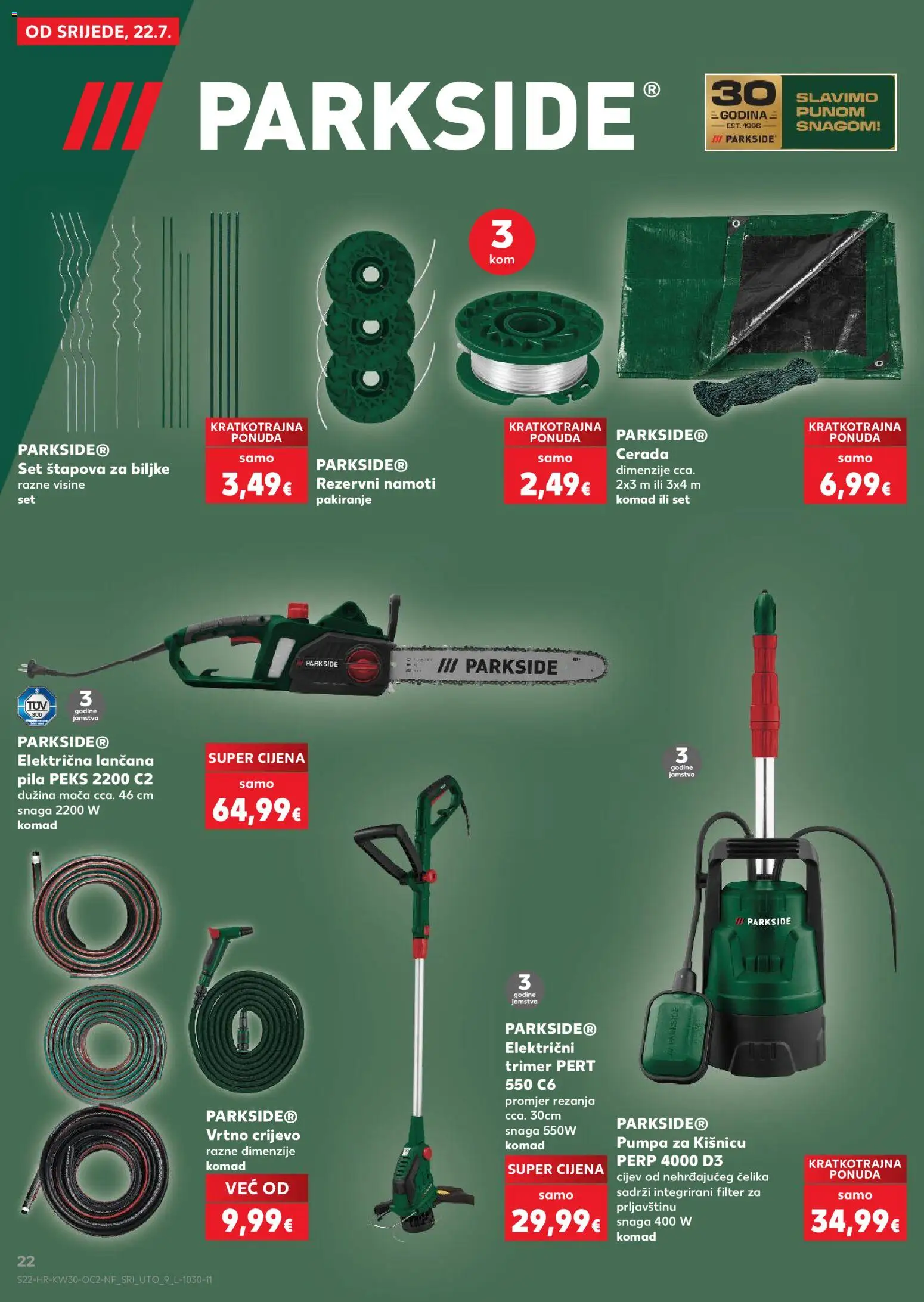 Kaufland katalog | vrijedi od 22.07.2026 | Stranica: 22 | Proizvodi: Trimer, Vrtno crijevo, Pila, Parkside