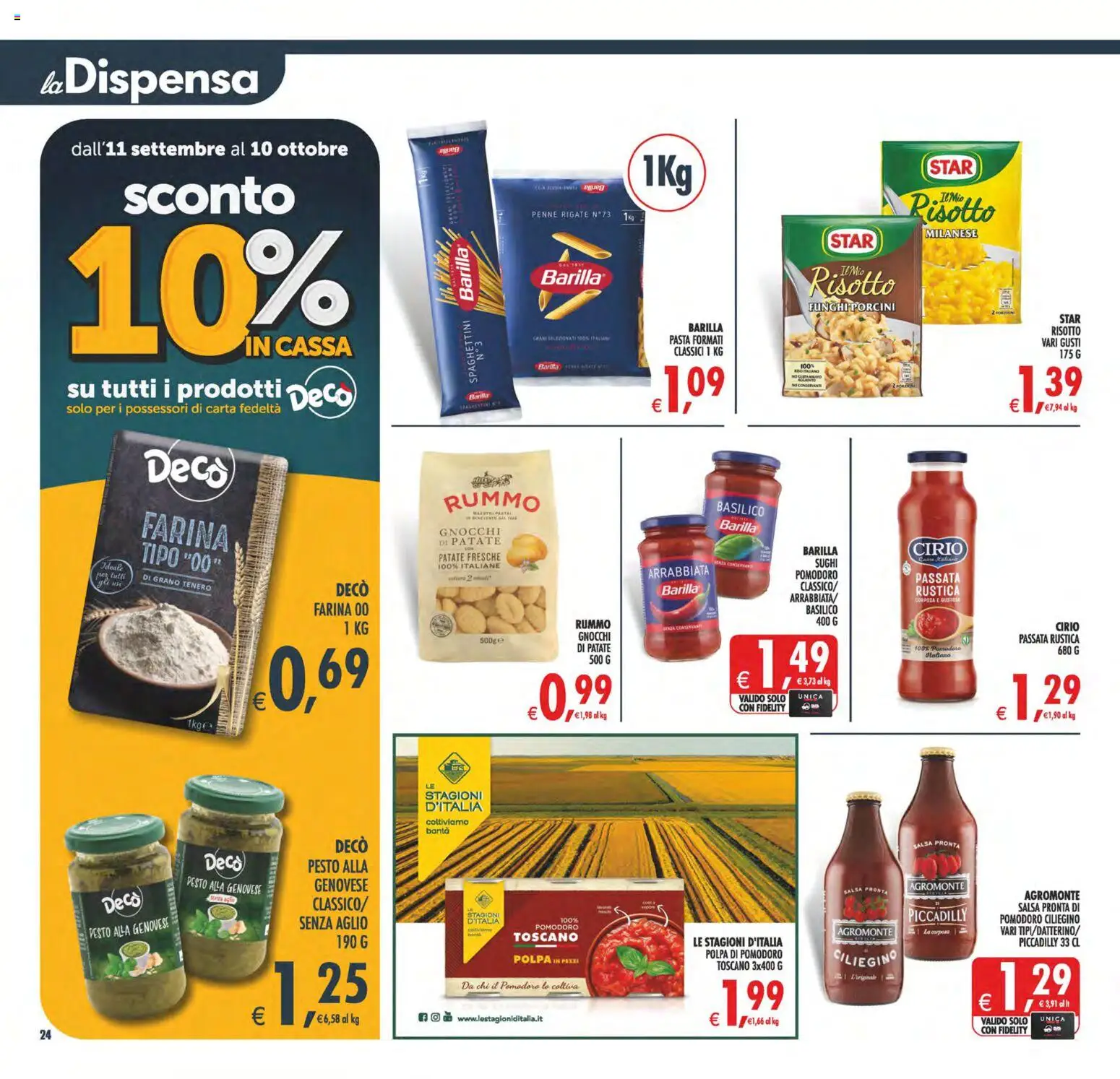 Volantino Decò del 11/09/2026 | Pagina: 24 | Prodotti: Farina, Barilla, Pesto, Penne