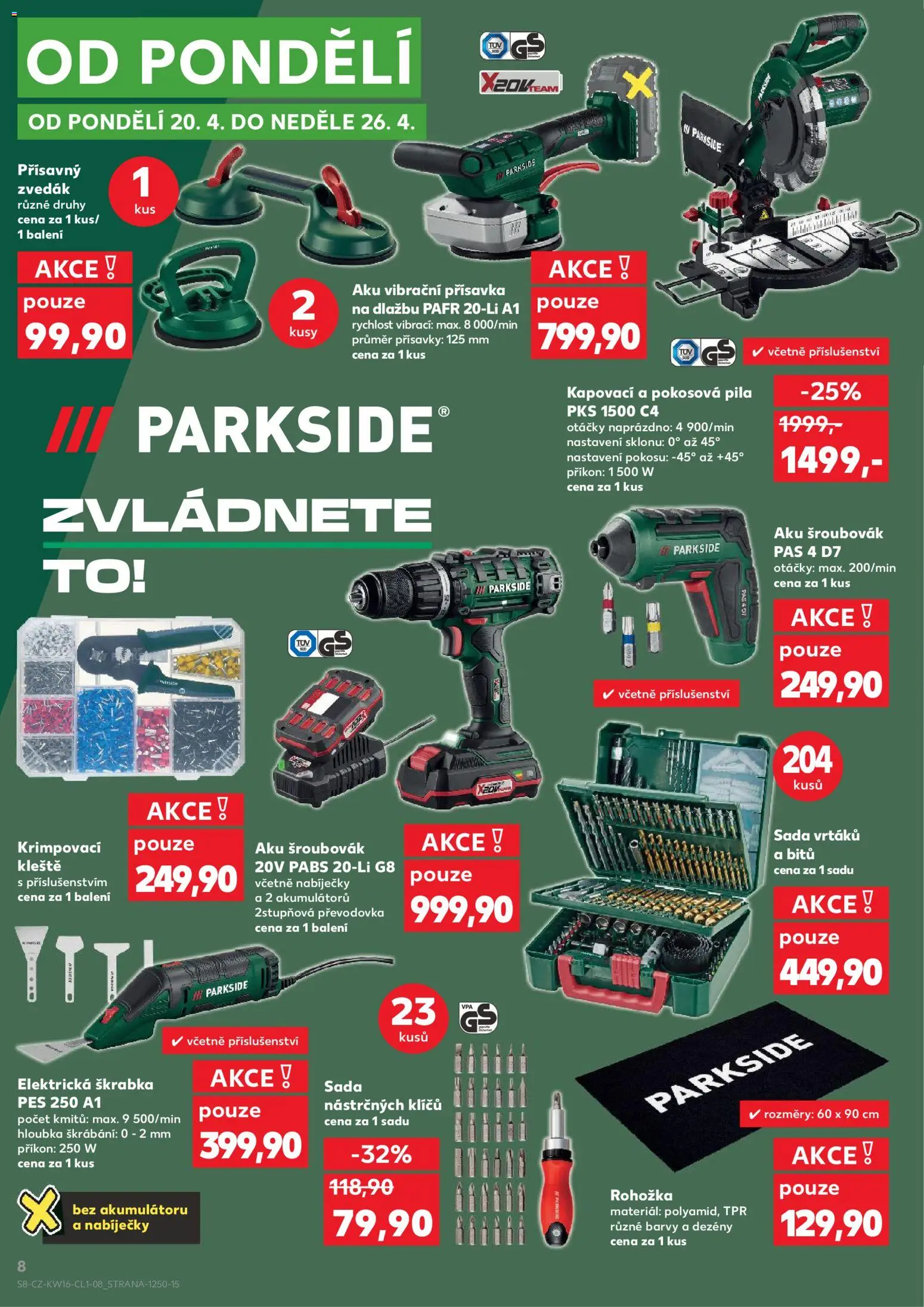 Kaufland leták - Praha 4 od 15.04.2026 | Strana: 8 | Produkty: Parkside, Pokosová pila, Rohožka, Pila