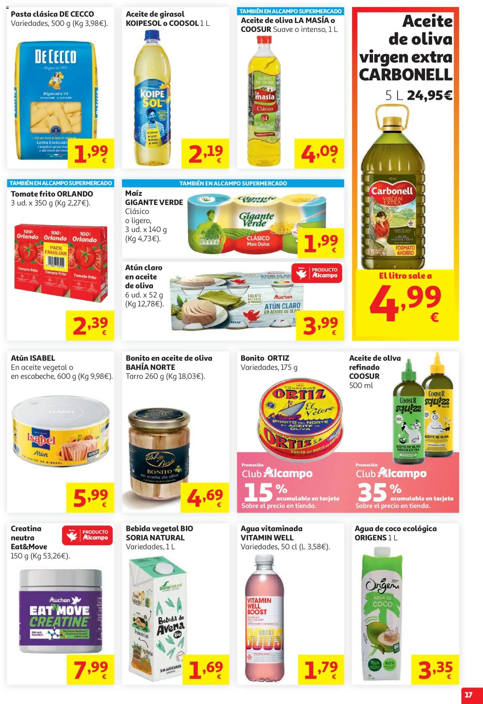 Alcampo HG Unico Mad │ válido desde el 19.05.2026 | Página: 17 | Productos: Aceite, Pasta, Aceite de oliva, Aceite de girasol