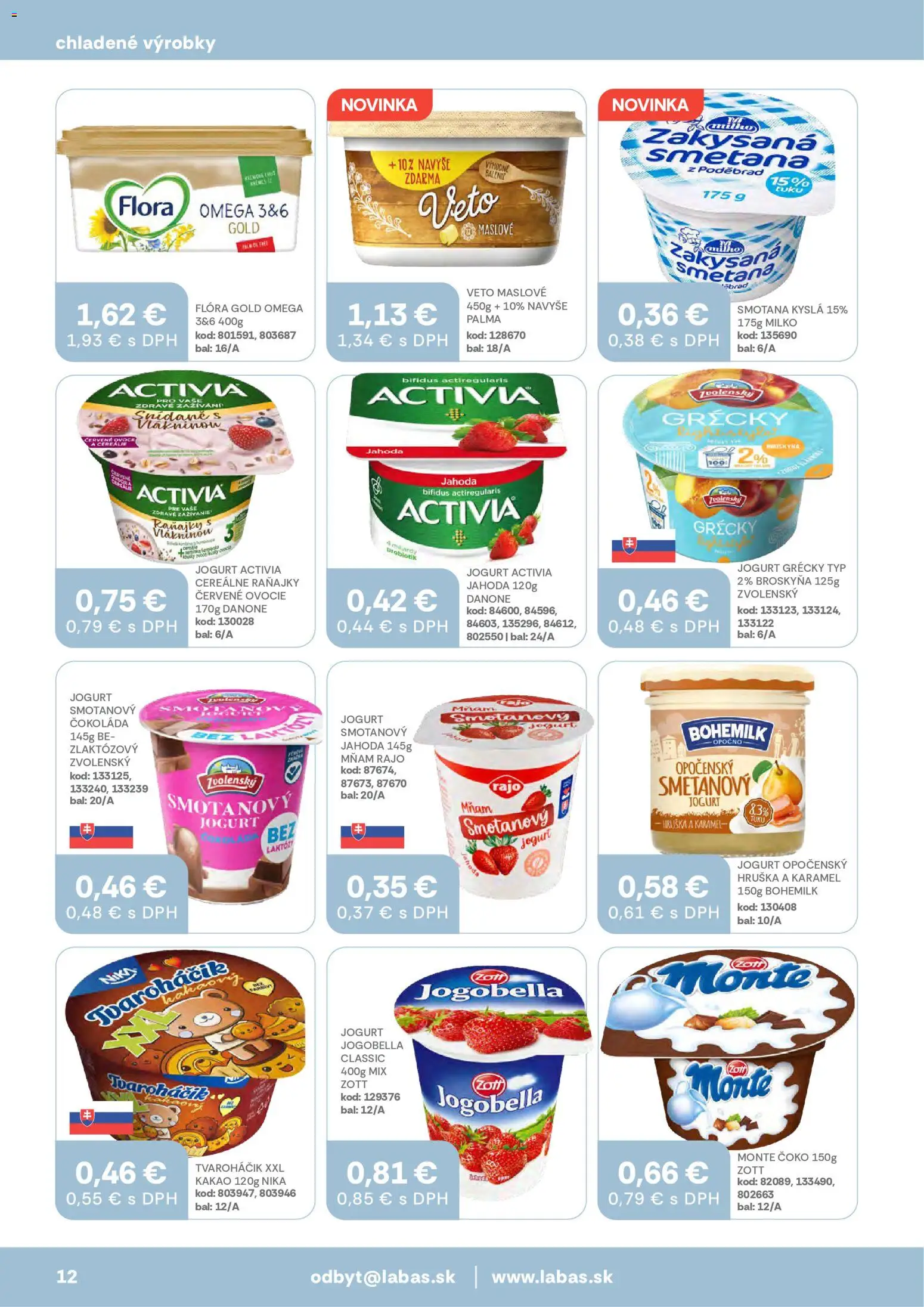 Nové Labaš akcie – leták je platný od 17.07.2026 | Strana: 12 | Produkty: Práčka, Jogurt, Kakao, Ovocie