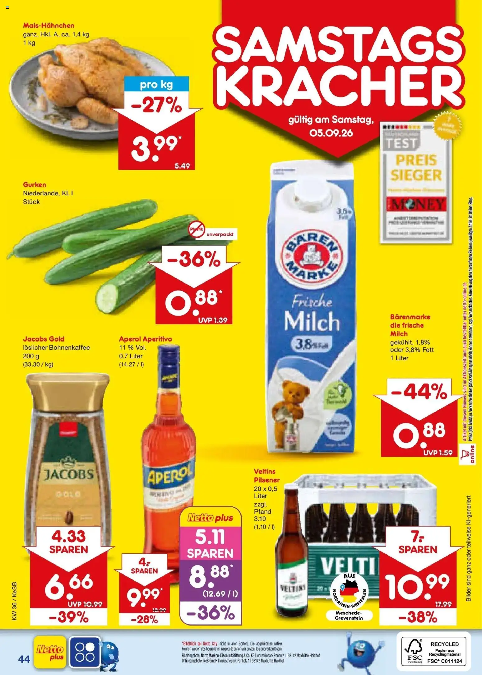 Netto Marken-Discount Prospekt Kruft – gültig ab 31.08.2026 | Seite: 56 | Produkte: Milch, Bilder, Gurken, Veltins