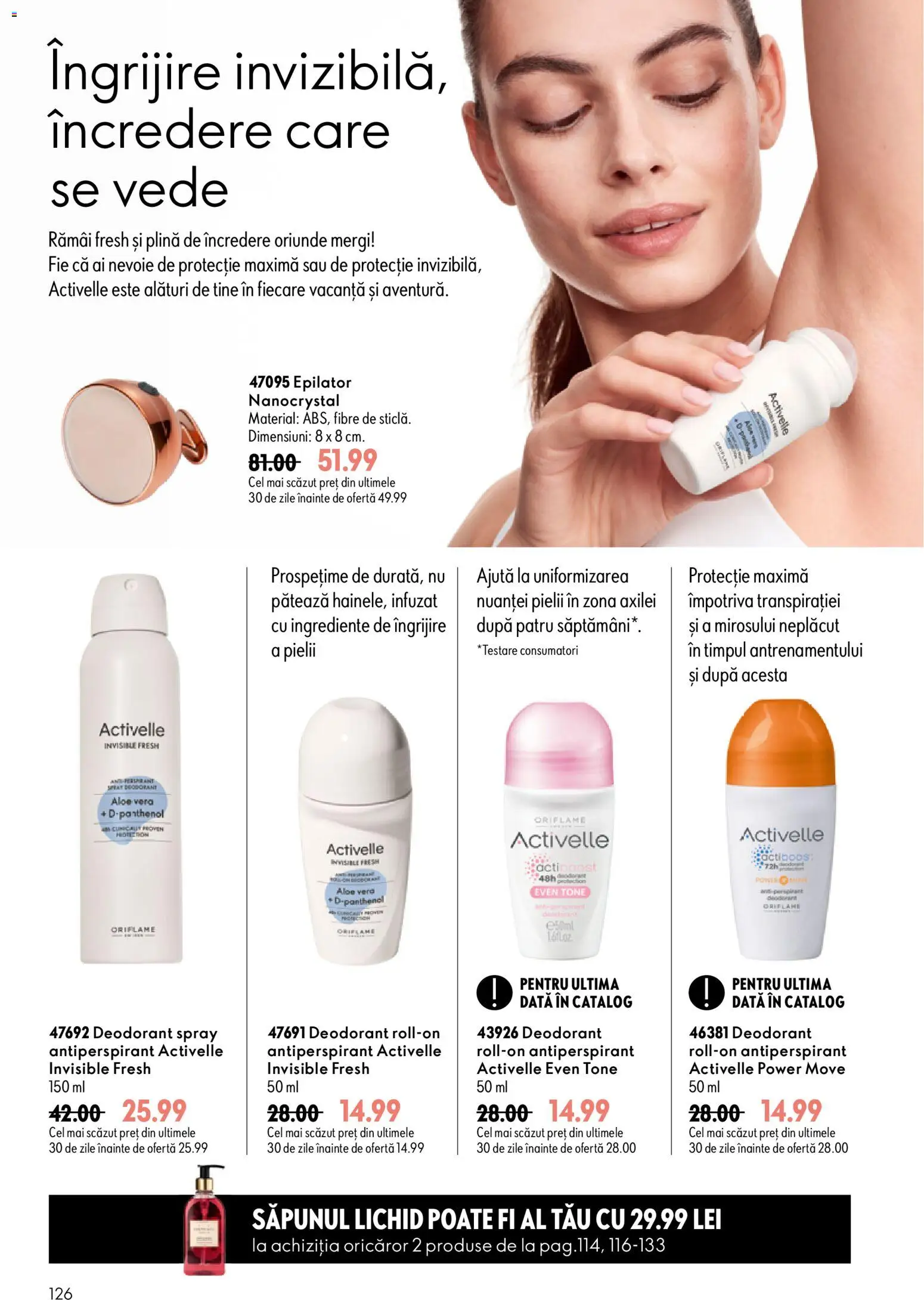 Noul catalog Oriflame – valabil de la 29.07.2026 | Pagină: 126 | Produse: Epilator, Aloe vera, Antiperspirant, Power
