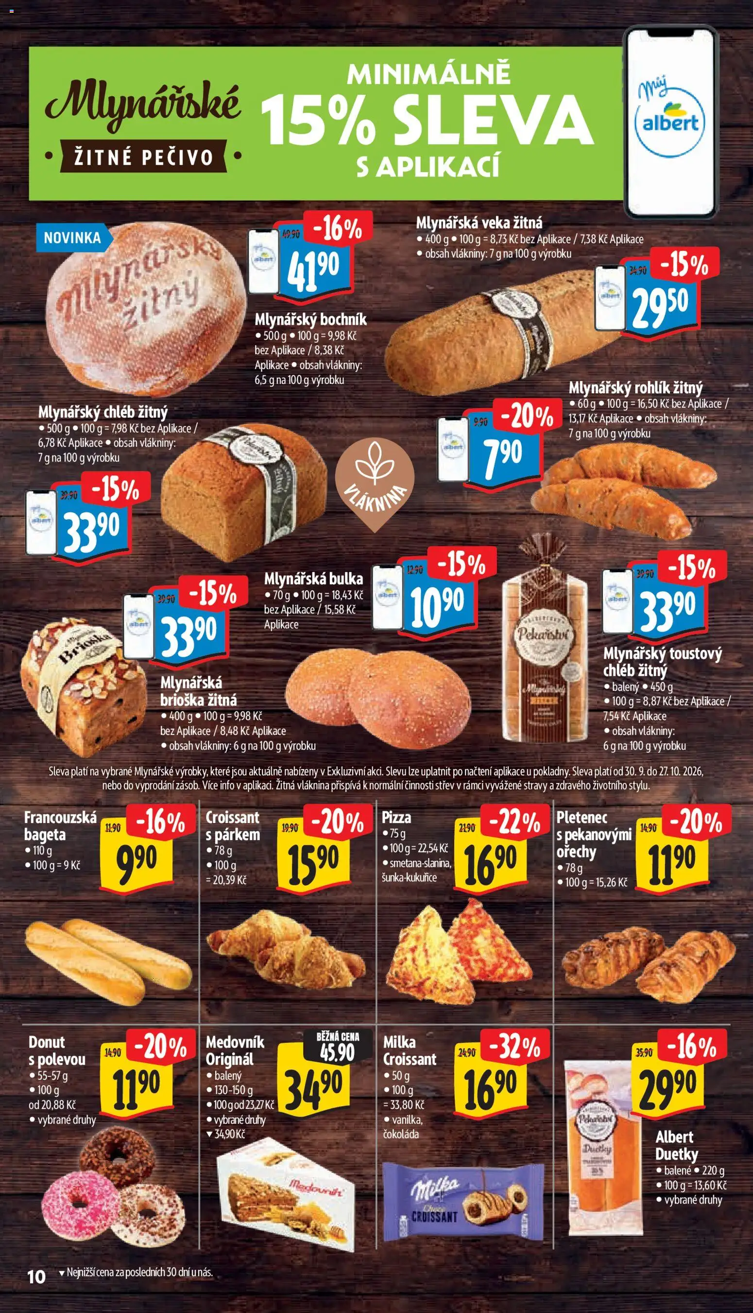 Albert leták - Supermarket Frenštát pod Radhoštěm od 30.09.2026 | Strana: 24 | Produkty: Chléb, Čokoláda, Mlynářská brioška, Pečivo